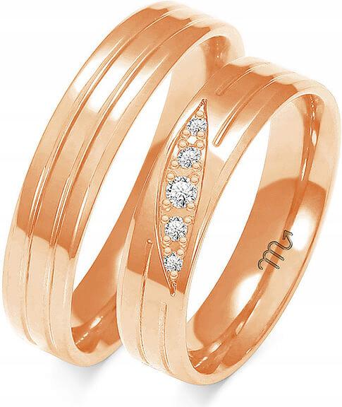 Zlatý moderní snubní prsten svatba 14K 585 vel. 11 12 13, elegantní model gravírování