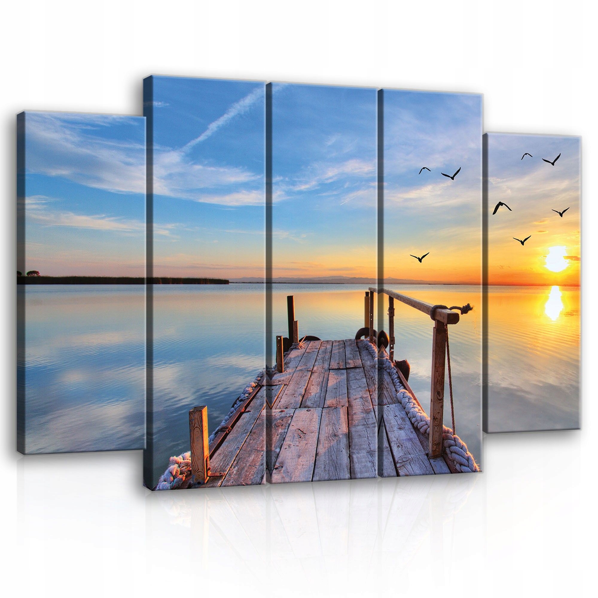 Obraz 150x100 Západ slnka Úsvit jazero voda obloha mraky vtáky príroda