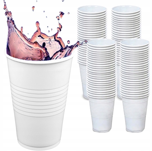 KUBKI KUBECZKI PLASTIKOWE JEDNORAZOWE BIAŁE200ML100SZTUK DO NAPOJÓW DRINKÓW