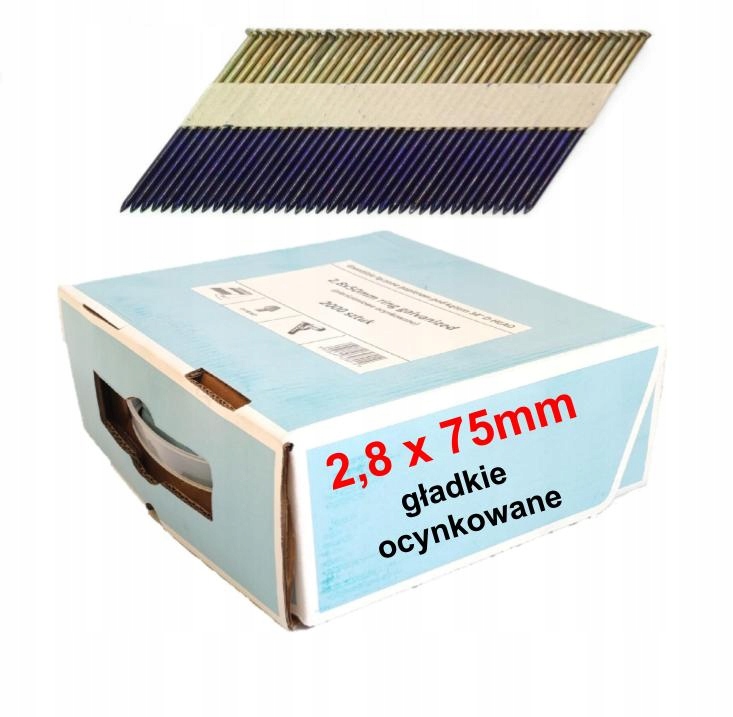 Hřebíky do hřebíkovačky spojené papírem 2,8x75mm-2000ks hladké pozink 34°