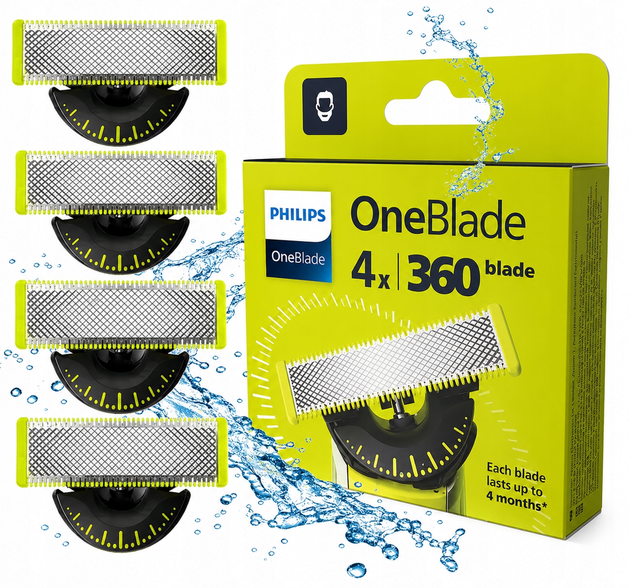 4x Čepele Philips Oneblade 360 Originální Čepel Nůž Hlava Holicí Strojek Pro