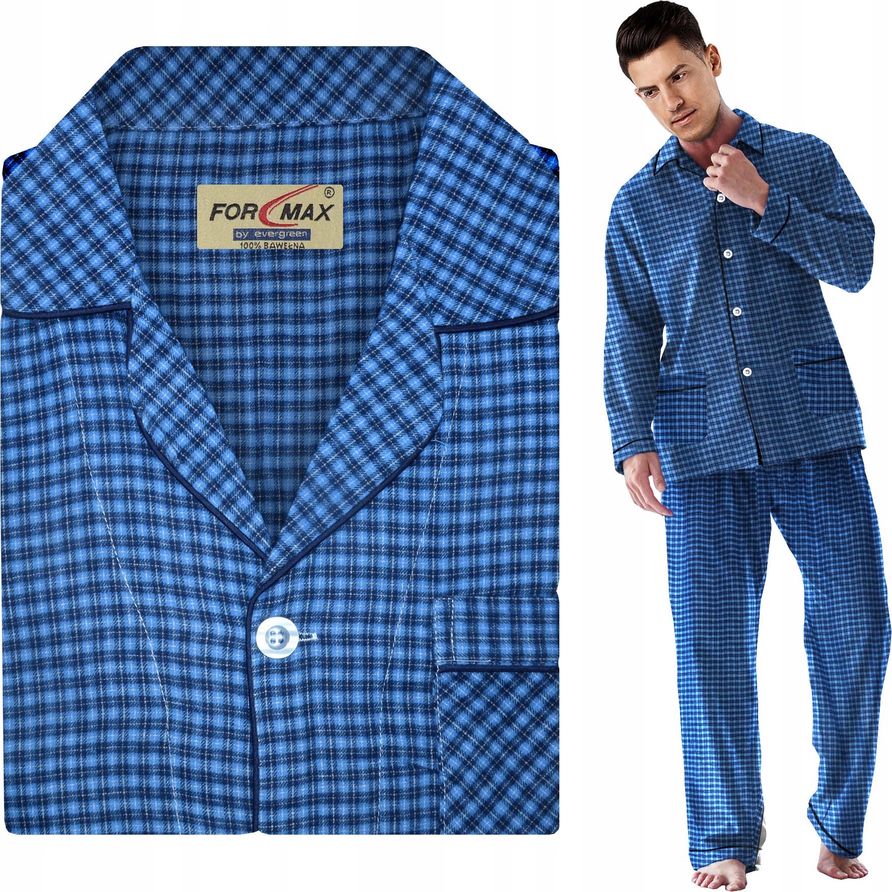 Pánské pyžamo s dlouhým rukávem 100% bavlna Rozepínací úpletová tkanina D020 vel XXL