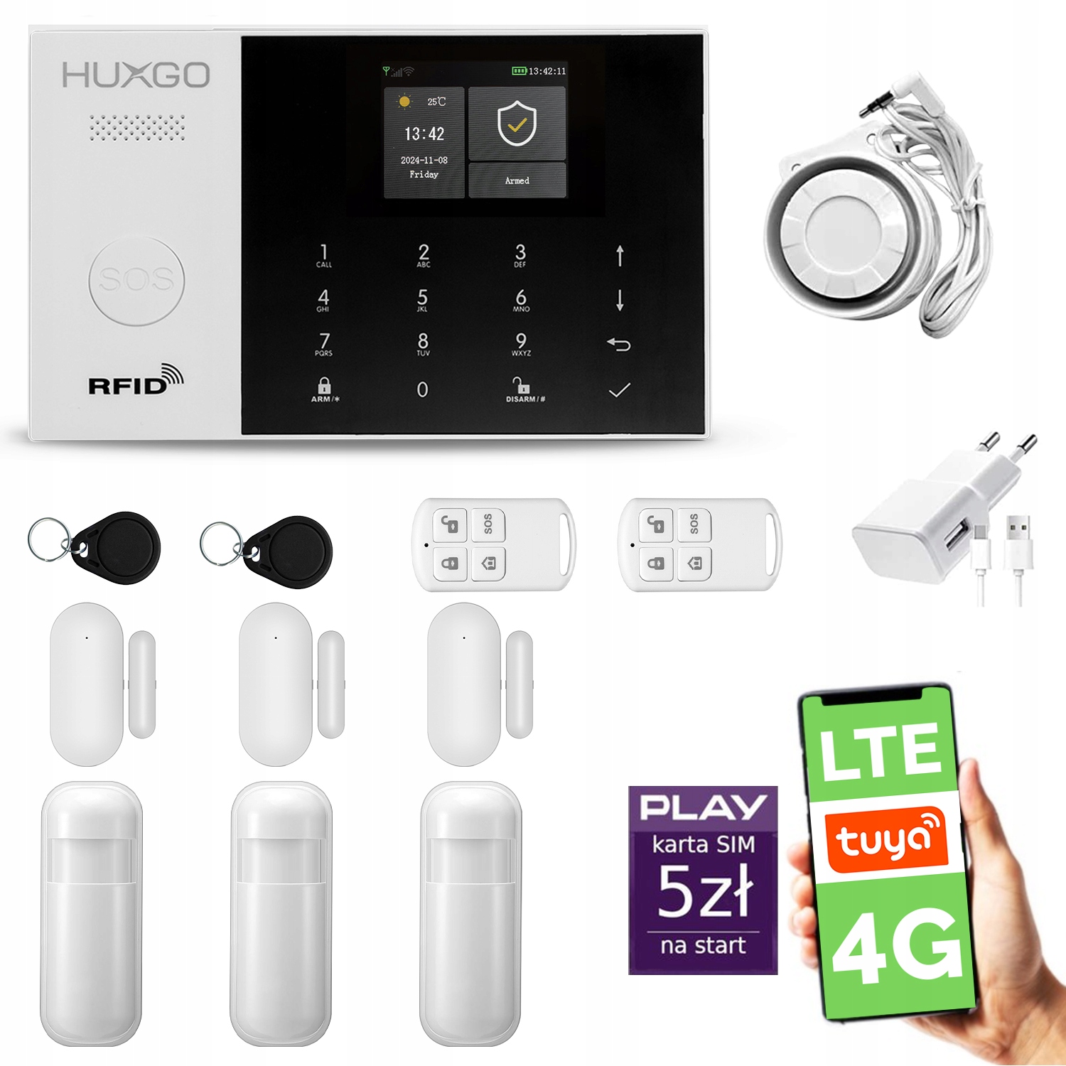 Bezdrôtový alarm WiFi Gsm 4G Lte s aplikáciou Tuya, Huxgo HXA005 4G