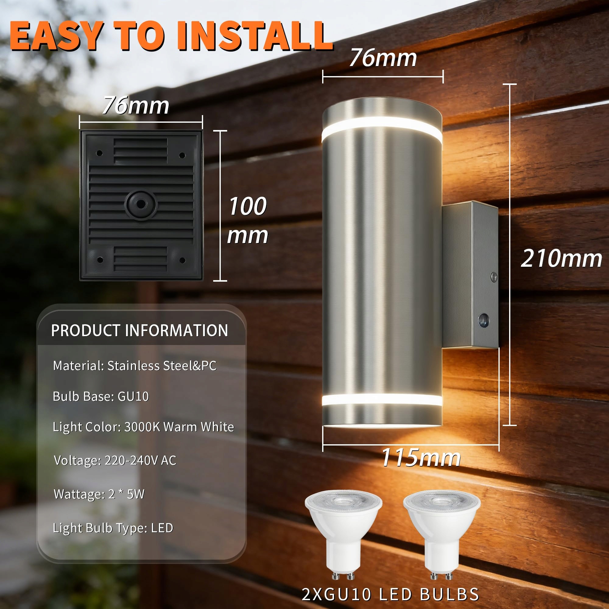 Lampa Zewnętrzna LED Z Czujnikiem Zmierzchu Stalowa Srebrna IP54 JNR — miniatura 3