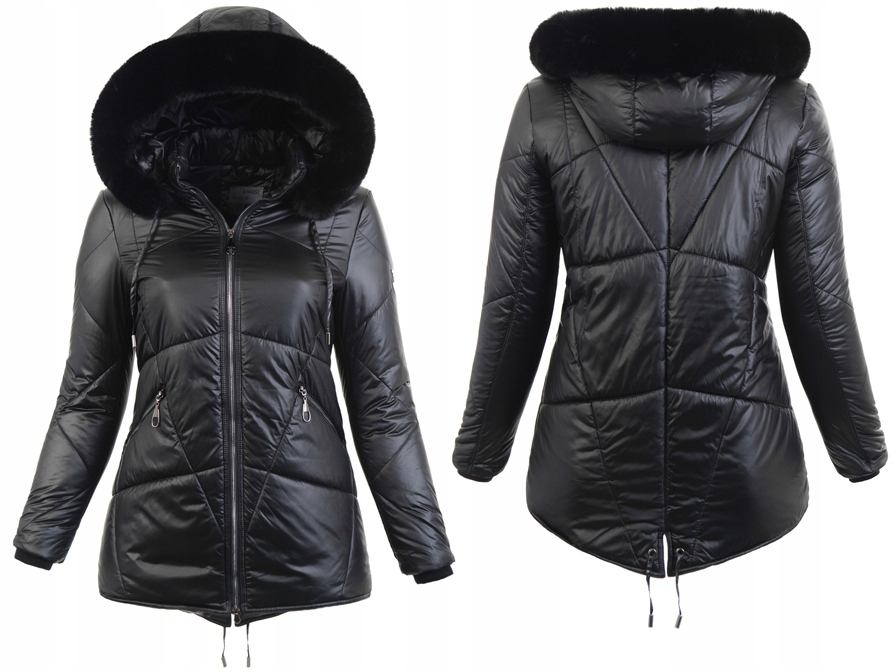 7391 Damska Zimowa Kurtka Czarna 7XL