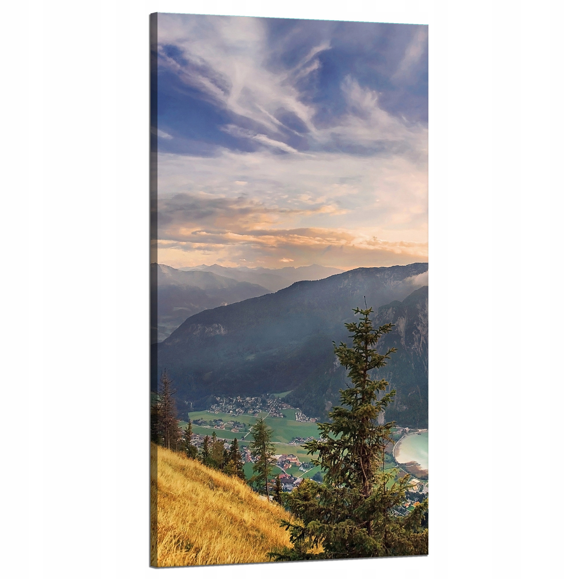 Obraz na plátně Slunce nad horami Mraky Vesnice 60x120 cm