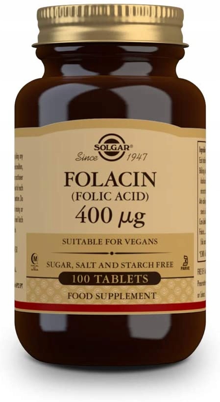 SOLGAR Folacin 400mcg 100 tabletek Kwas foliowy ciąża produkcja krwinek — 4