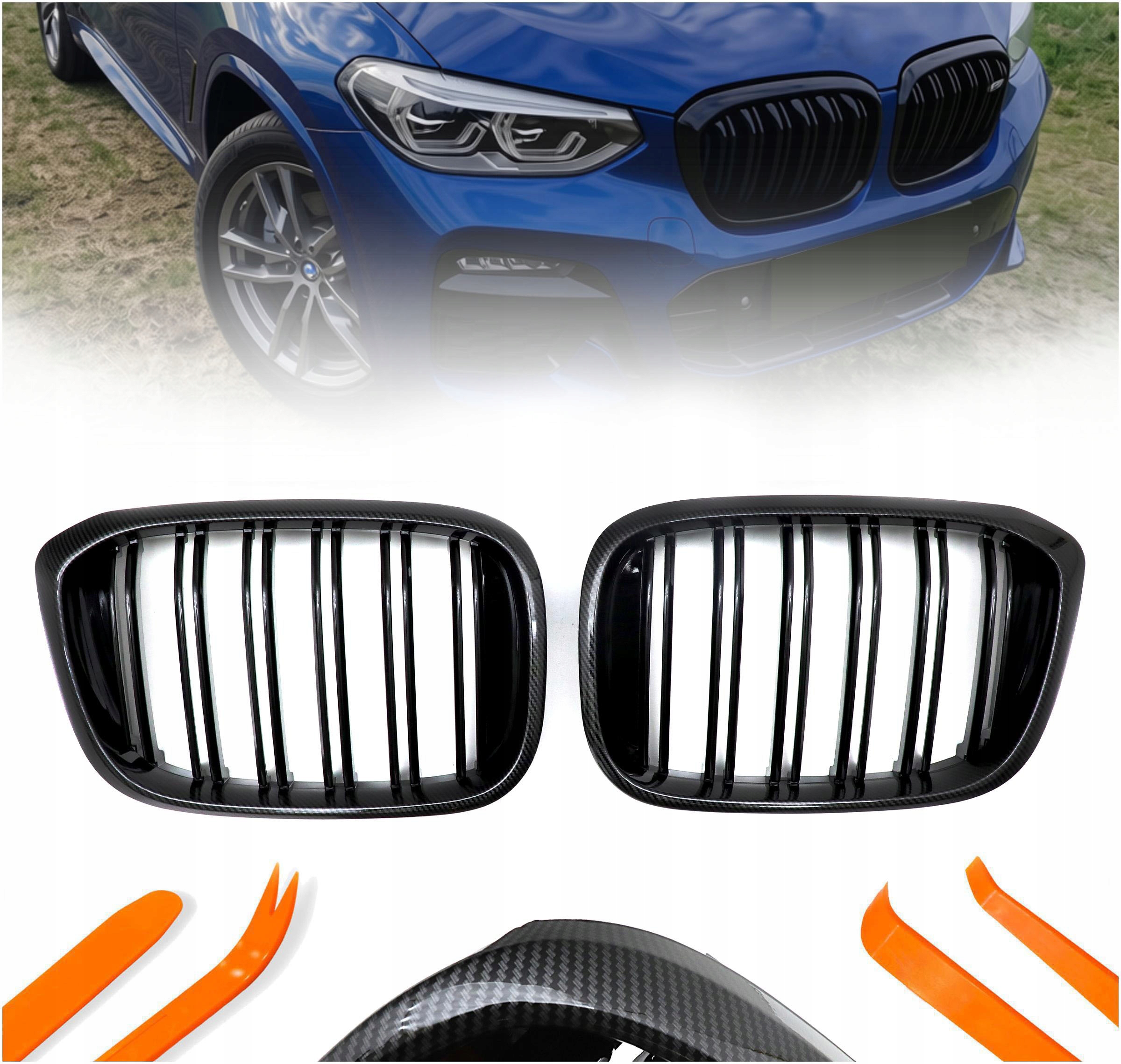 Atrapa Gril Ledviny Bmw X3 G01 X4 G02 Karbon Barva 2 Žebra 2018-2021