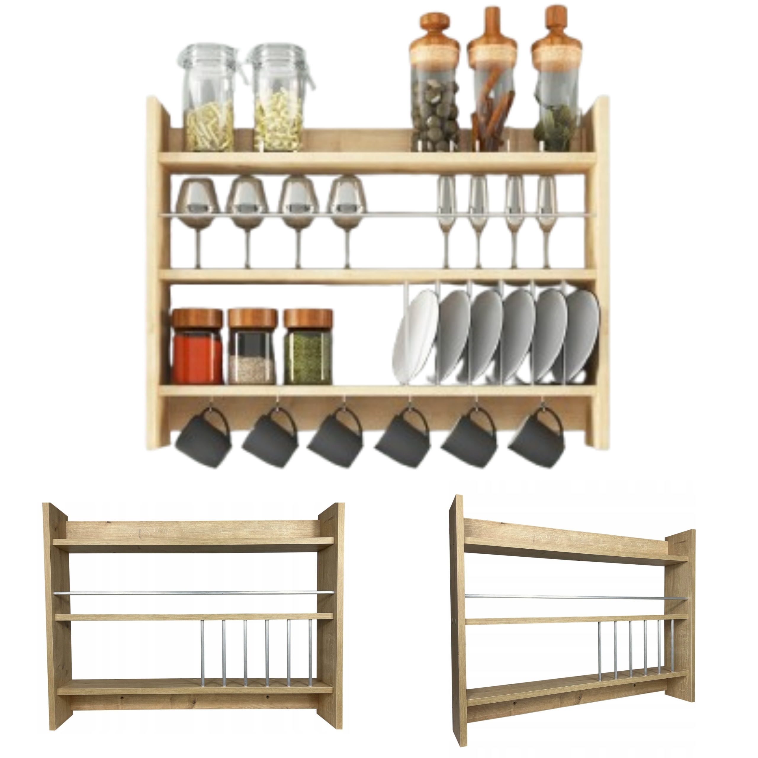 SZAFKA PÓŁKA KUCHENNA ŚCIENNA DĄB 85CM – OTWARTA,WISZĄCA NA PRZYPRAWY Kolin