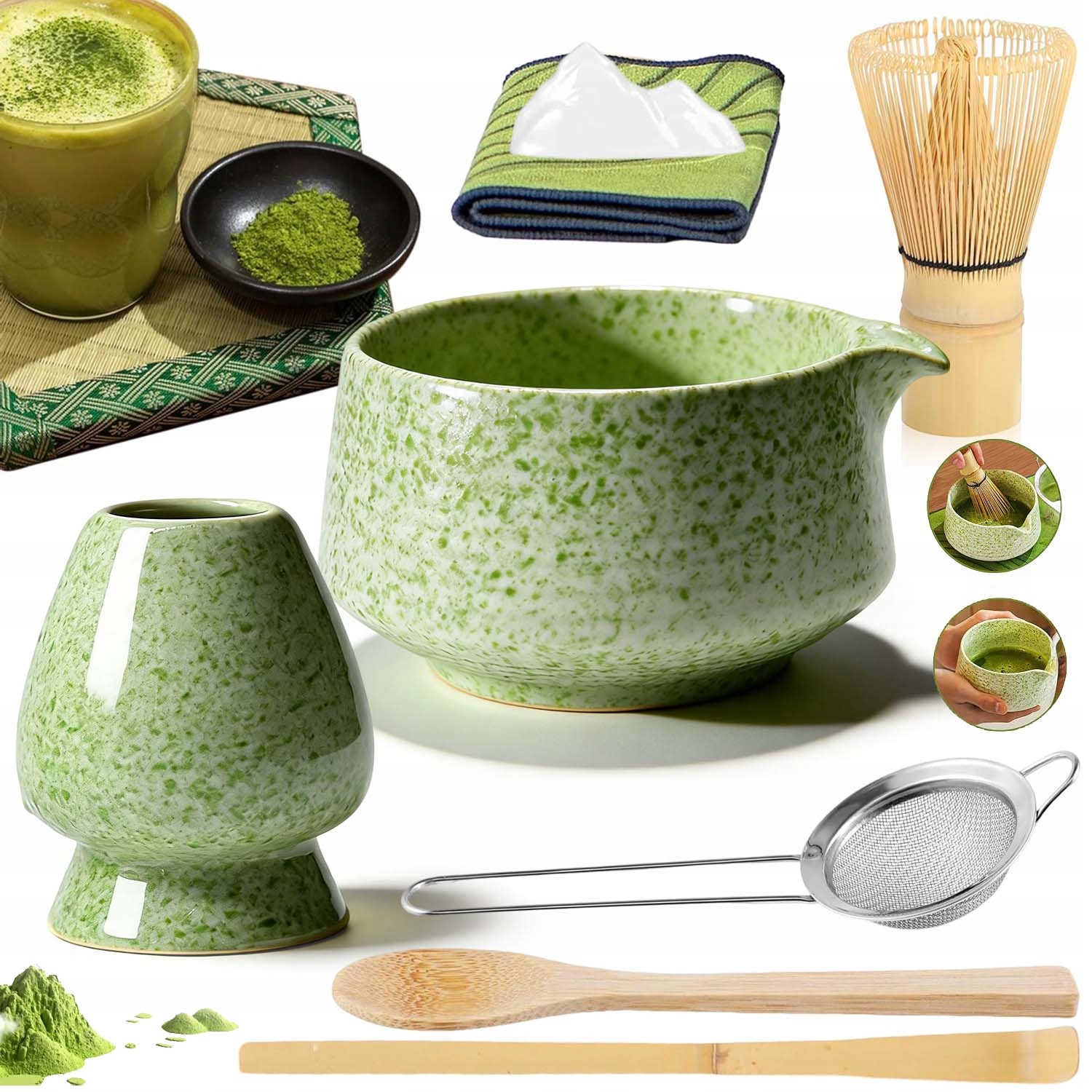 Bambusowy Zestaw Do Robienia Matchy Trzepaczka Łyżka Przesiewacz Matcha