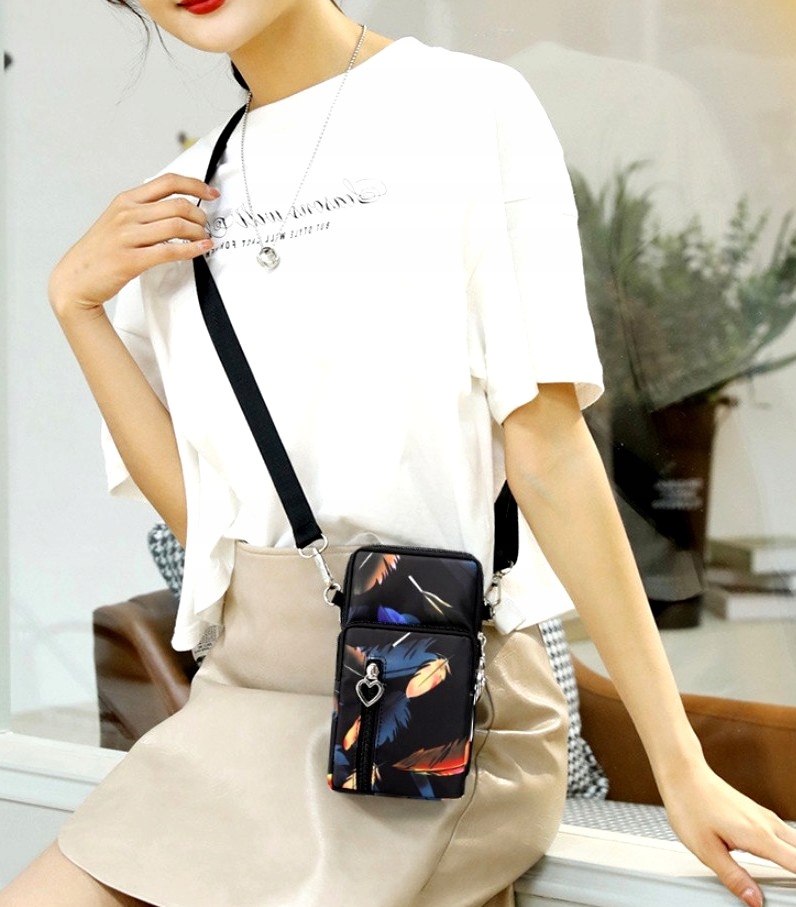 Torebka na telefon miejska czarna Etui PORTFEL KOPERTÓWKA 2W1 Mała damska Materiał dominujący syntetyk