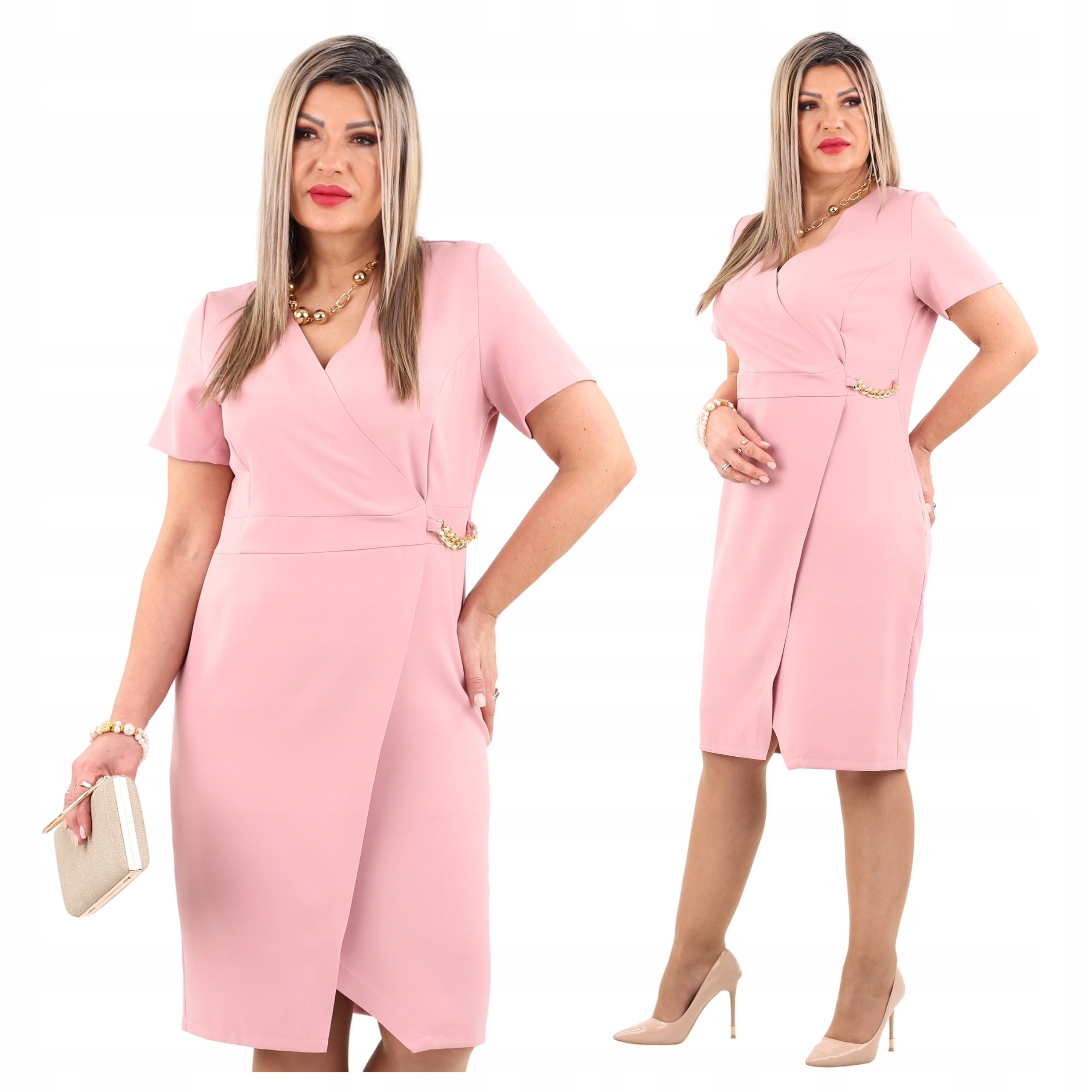 Sukienka Kopertowa Duże Rozmiary Polski Producent Na Wesele Krótki Rękaw