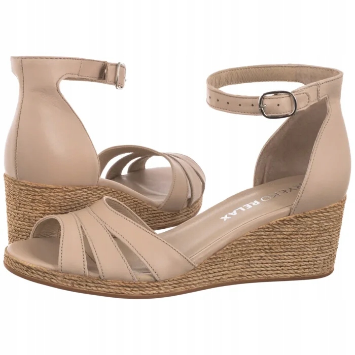 Kožené dámské sandály na klínku Ryłko Béžové 4RBN1_W