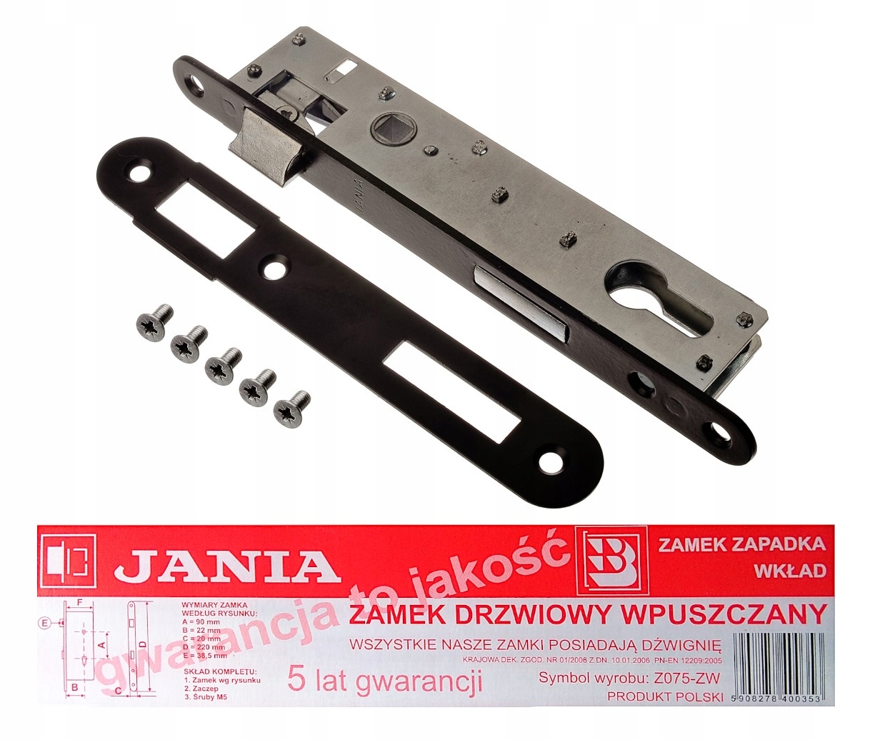 

zamek wąski Jania 90/22 do furtki bramy na wkładkę