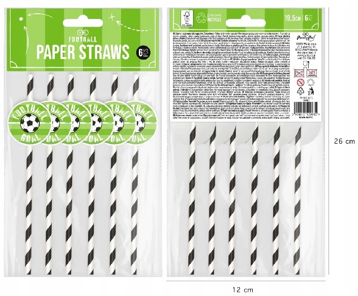 Słomki urodzinowe rurki Piłka Nożna Football 6 sztuk piłkarz Marka PartyPal
