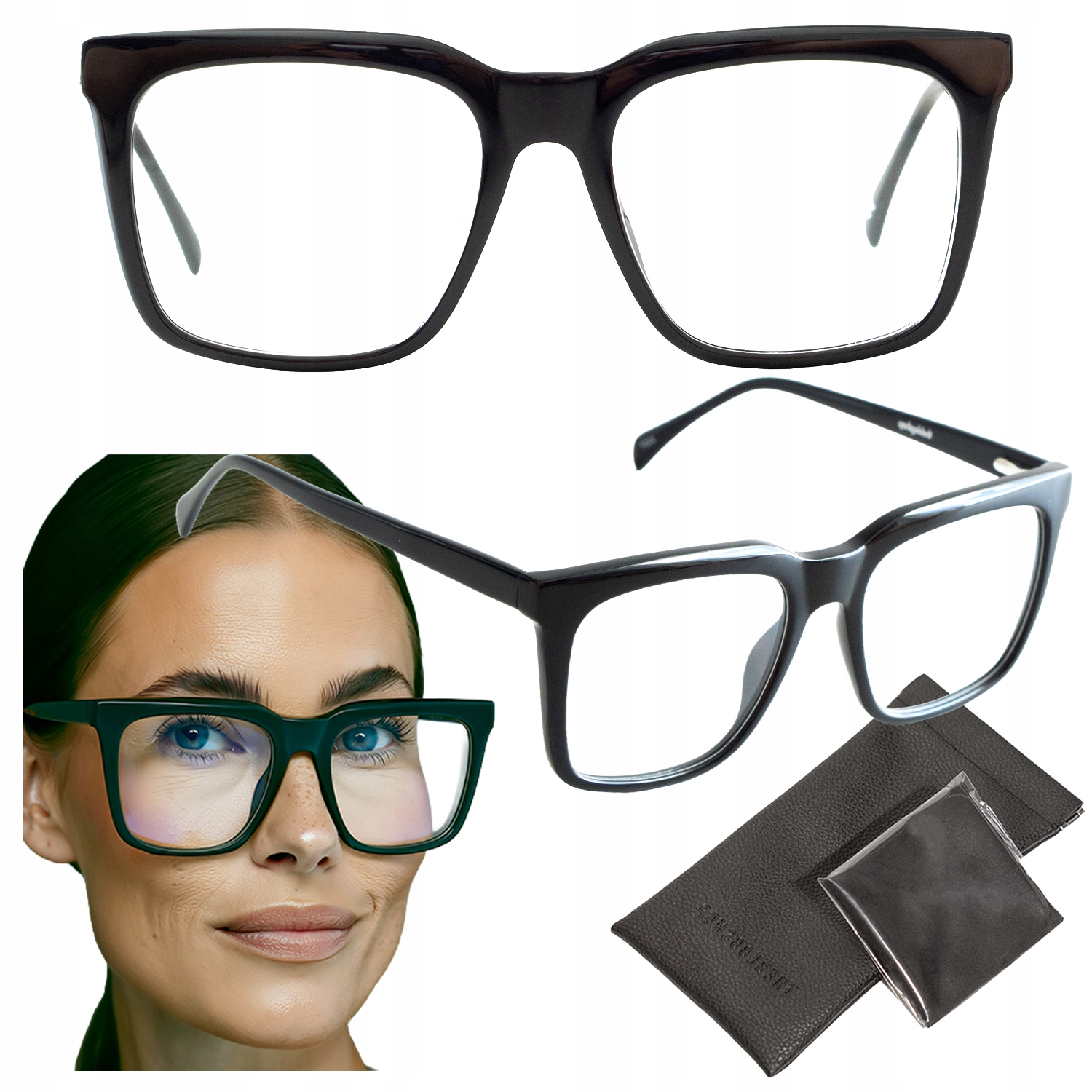 Brýle bez dioptrií Dámské nerd čtvercové černé eko acetát flex korekce