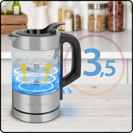 SZYBKI MAŁY CZAJNIK ELEKTRYCZNY SZKLANY 0.5 L PROF Marka Profi Cook