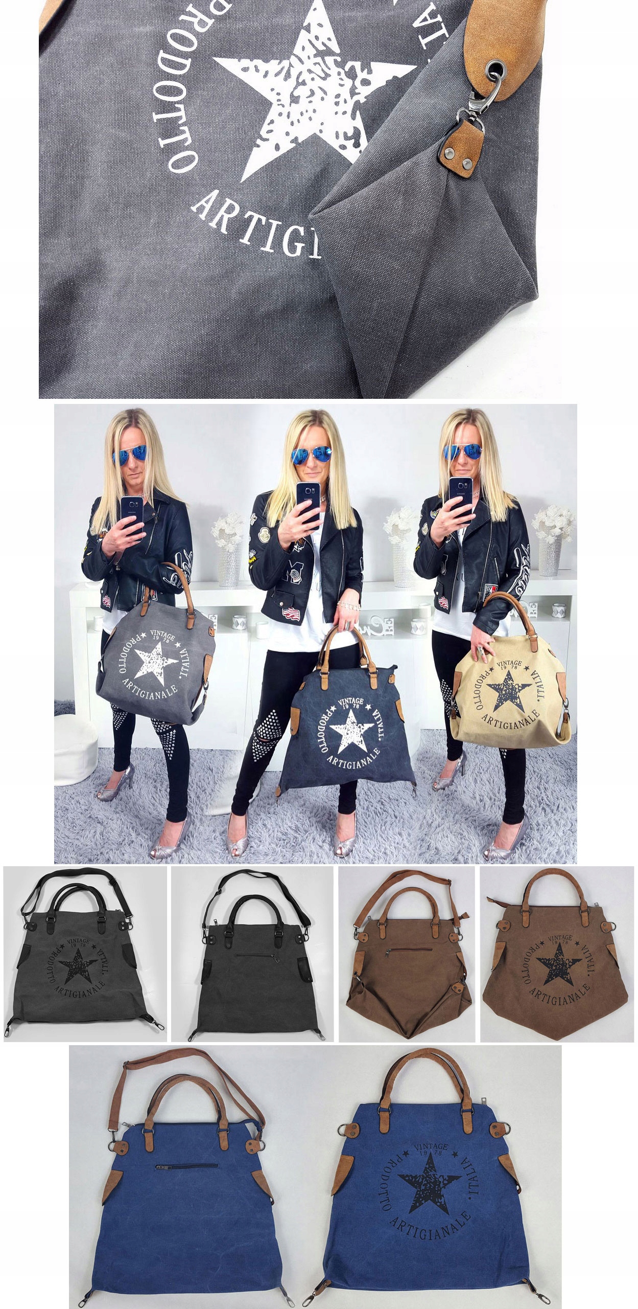 TOREBKA GWIAZDA VINTAGE WOREK SHOPPER BAG TORBA XL Wysokość 49 cm