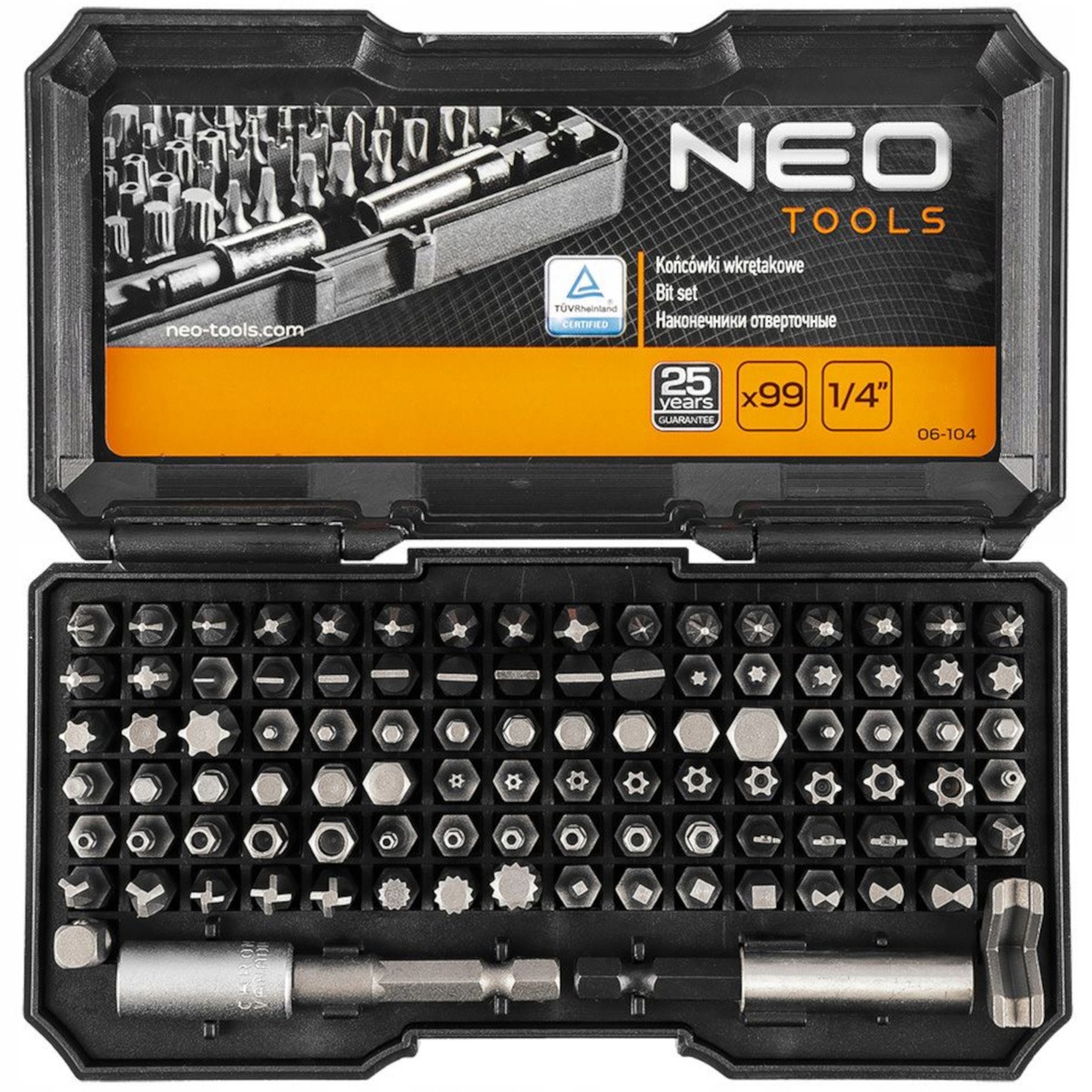 NEO-06-104 Sada nástrojů, šroubovací hroty, pouzdro