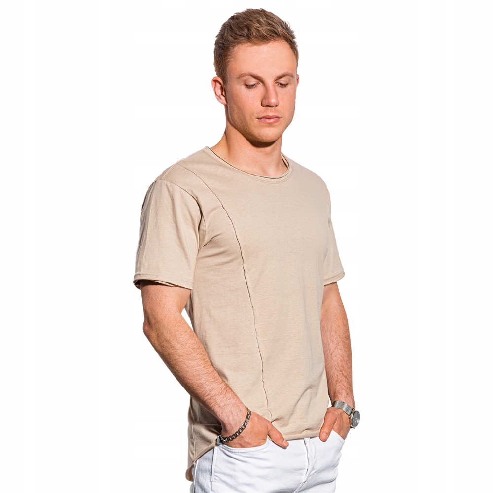 

T-shirt męski bawełniany basic S1378 beżowy L