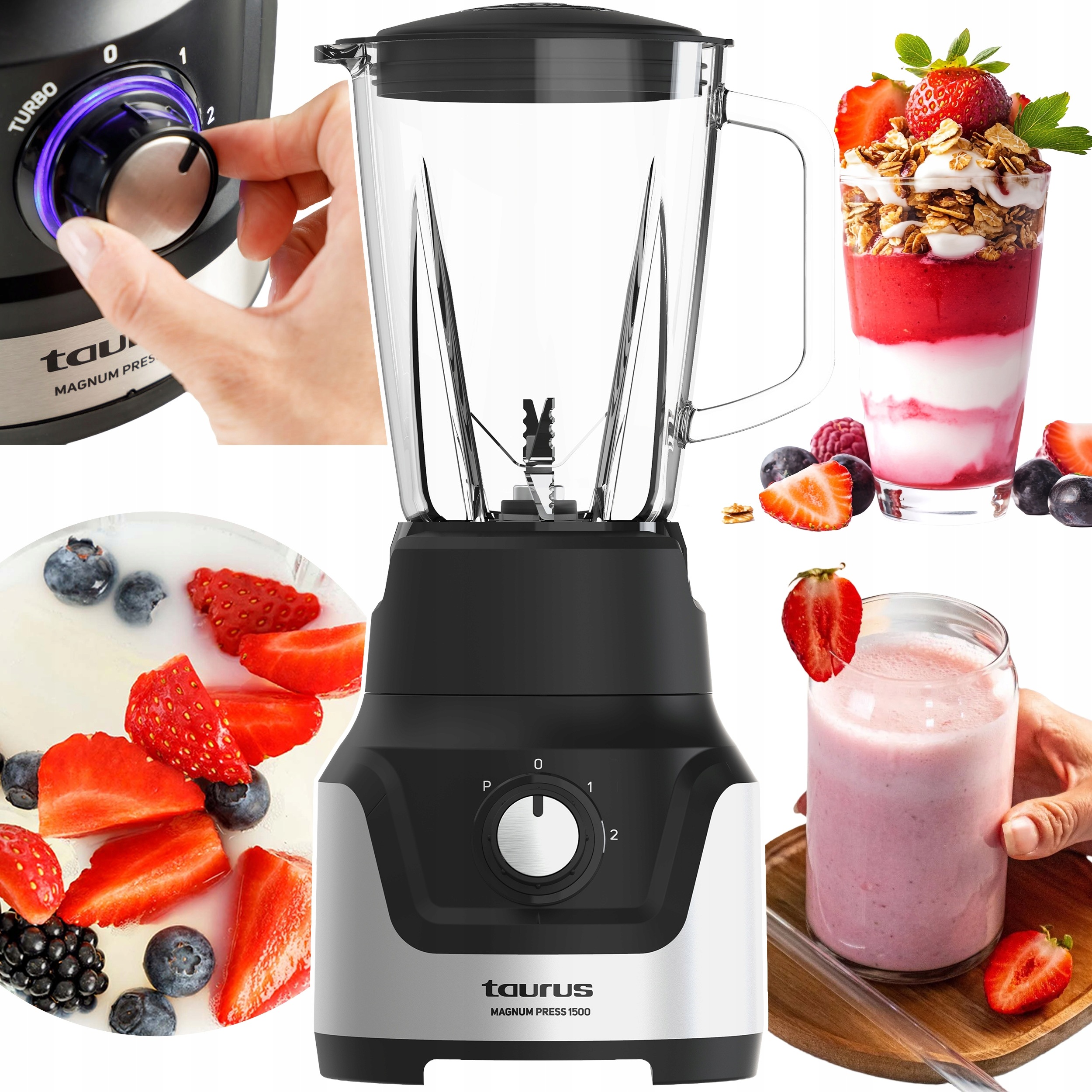 Stolný Mixér Sklenený Na Smoothie Koktaily Taurus Magnum Press 1.5L