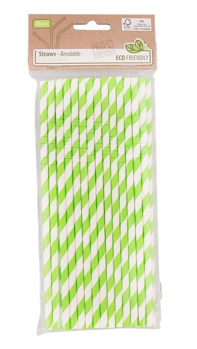Słomki papierowe zielone 40 szt
