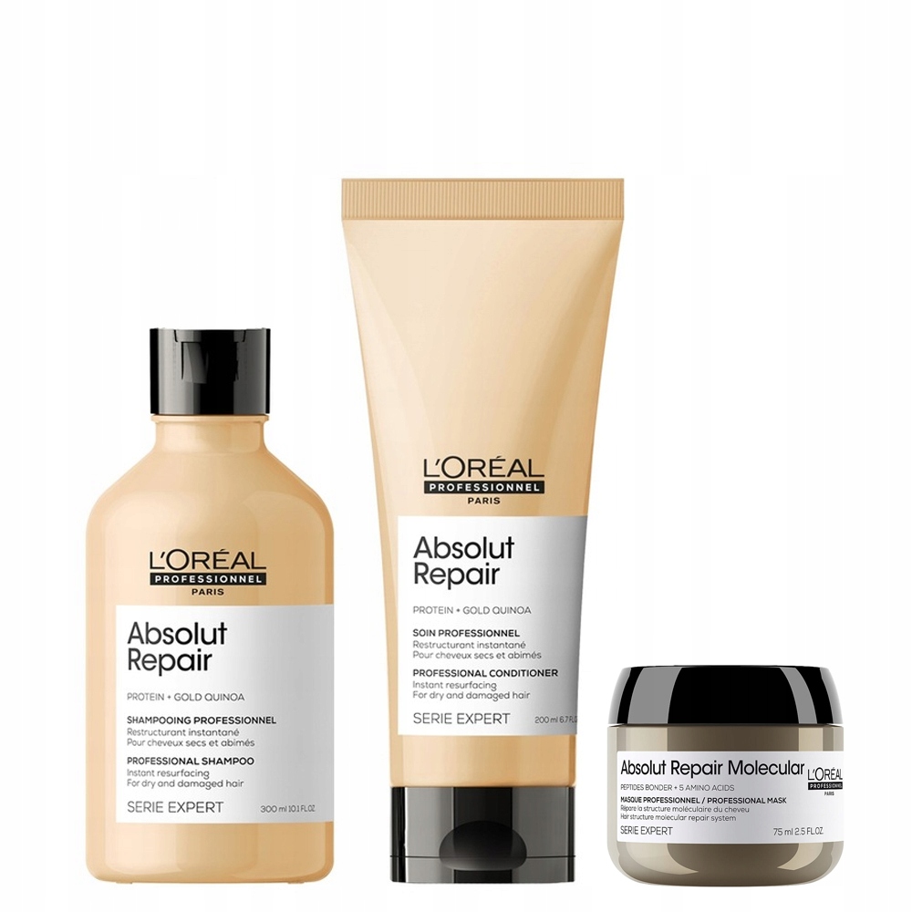 Loreal Absolut Repair zestaw do włosów zniszczonych szampon odżywka maska
