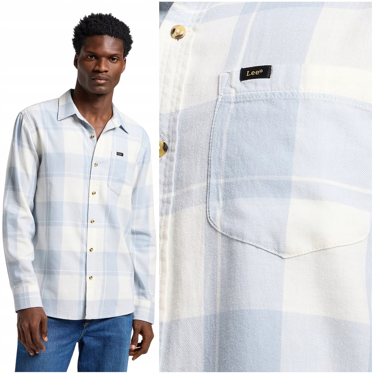 Lee Mercantile Shirt Ecru volná bavlněná kostkovaná košile Relaxed Fit L