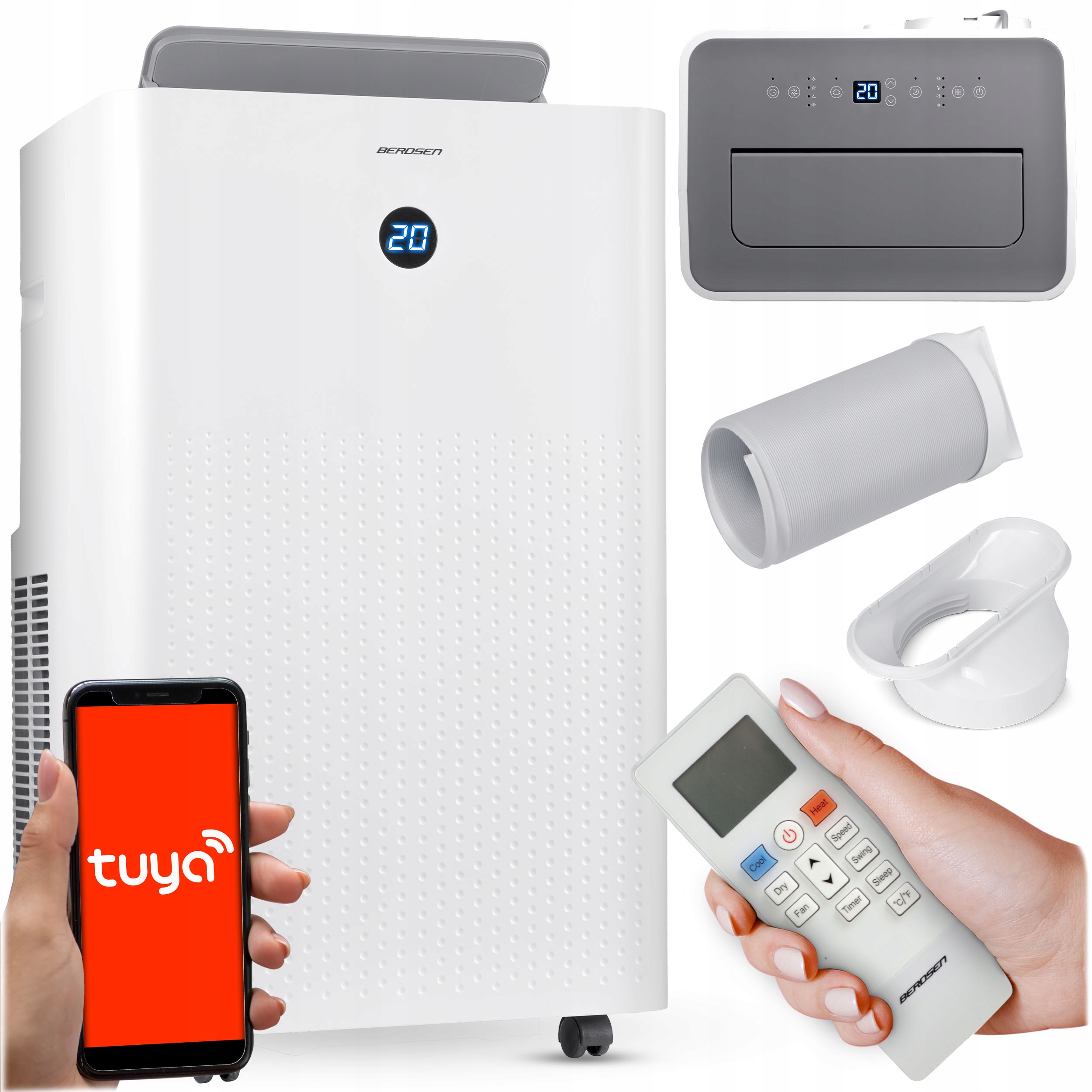 Prenosný klimatizátor 5v1 14000 Btu, odvlhčovač vykurovania WiFi 37 l/24 h Berdsen
