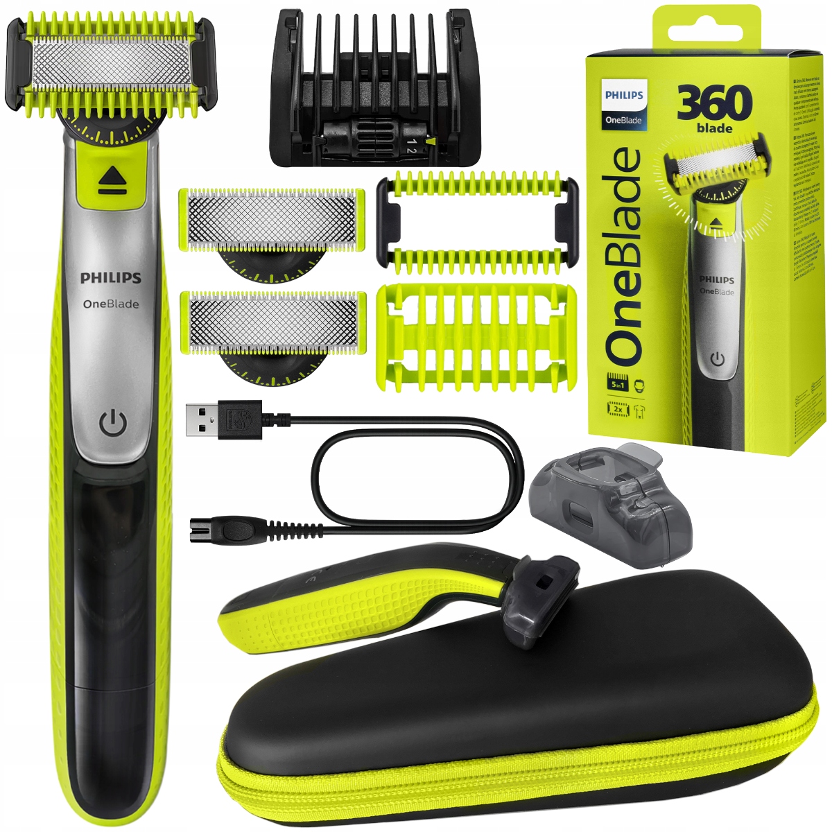 Golarka Męska Philips Oneblade 360 Do Twarzy I Ciała 2 Ostrza 5W1 Etui