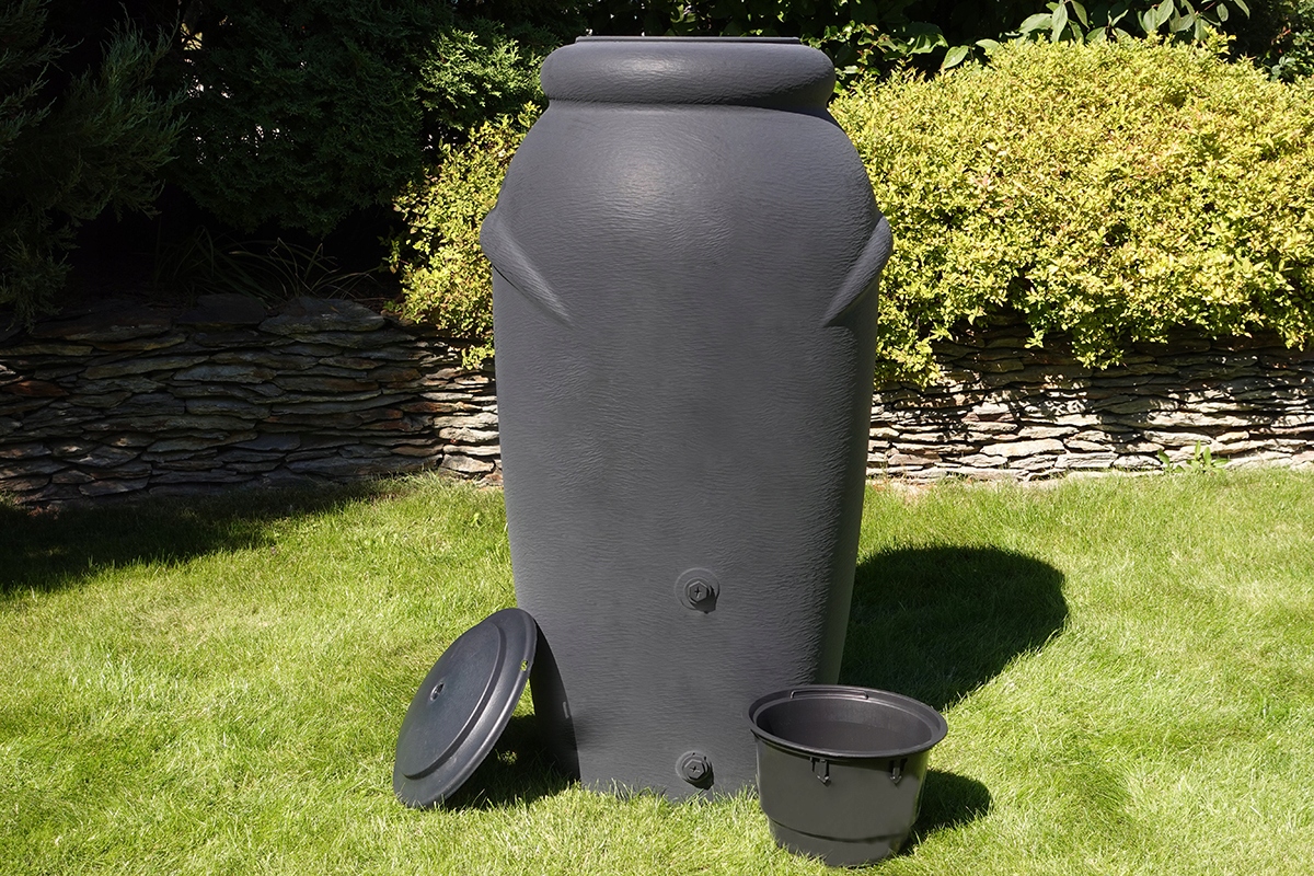 POJEMNIK BECZKA ZBIORNIK NA DESZCZÓWKĘ WODĘ DESZCZOWĄ 210l + KRAN +ZŁĄCZKI Kod producenta Pojemnik na deszczówkę AQUACAN antracyt