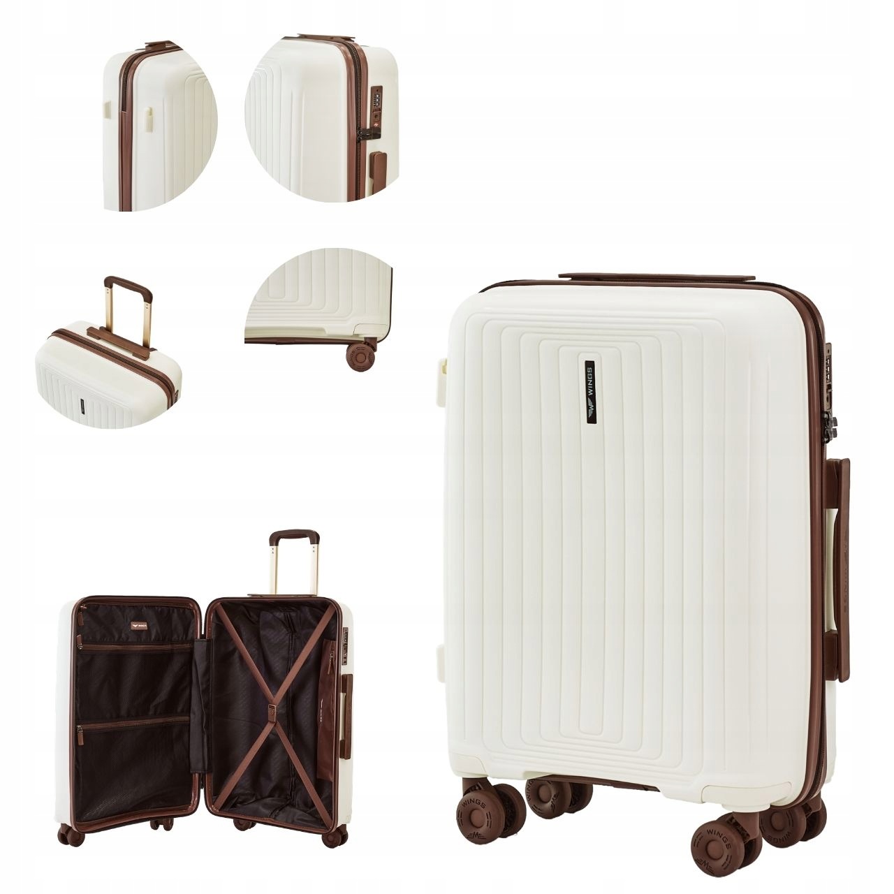 Kabinový kufr Wings 38L polypropylen Tsa 55x40x20 dvojitá kolečka 360