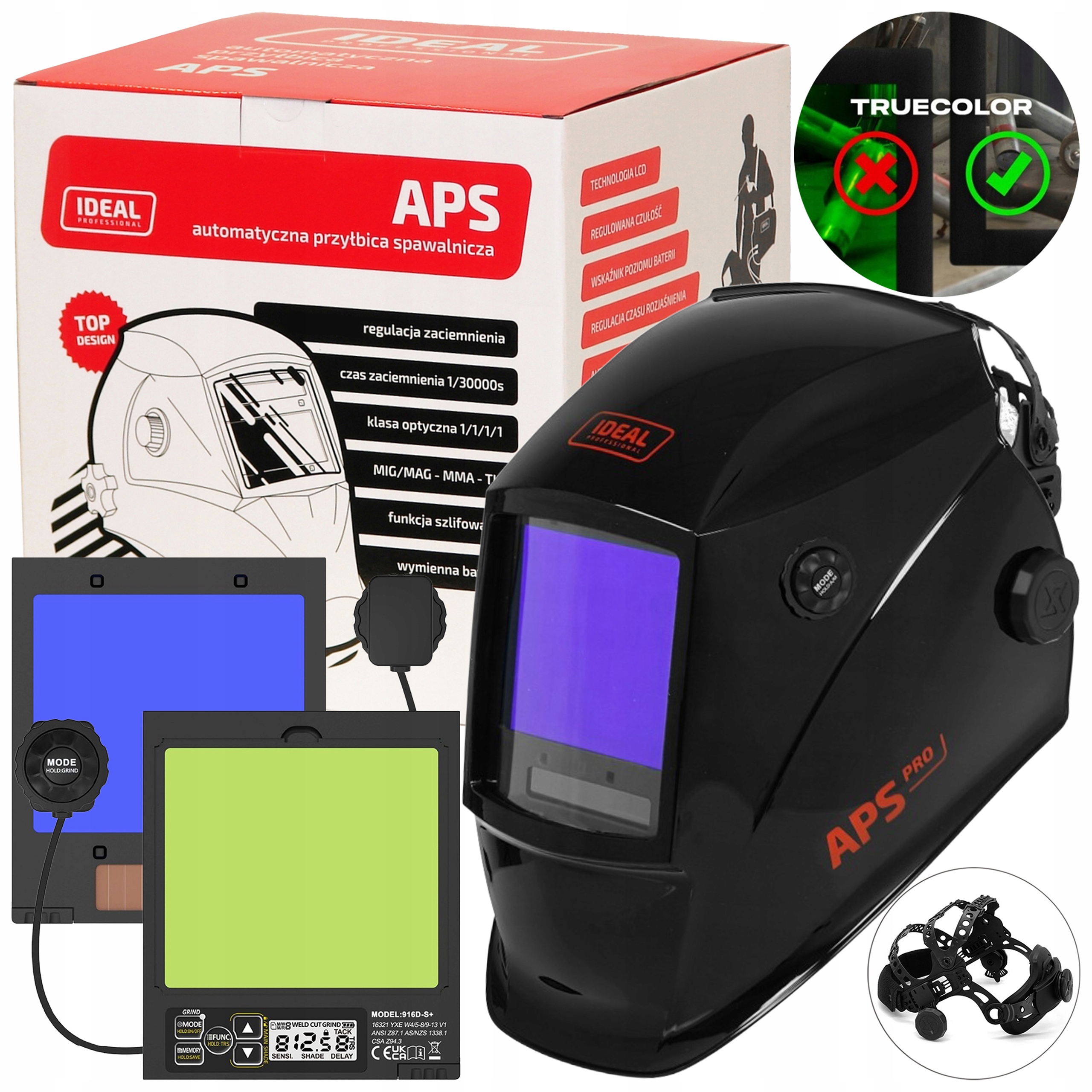 Automatická Přilba Ideal Aps Pro 916D Černá 1/1/1/1 LCD True View+
