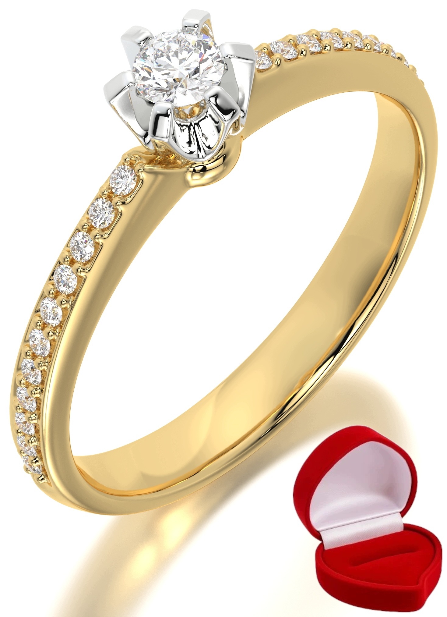 Zlatý Prstýnek 585 14k Diamant Brylant 0,09 ct R21