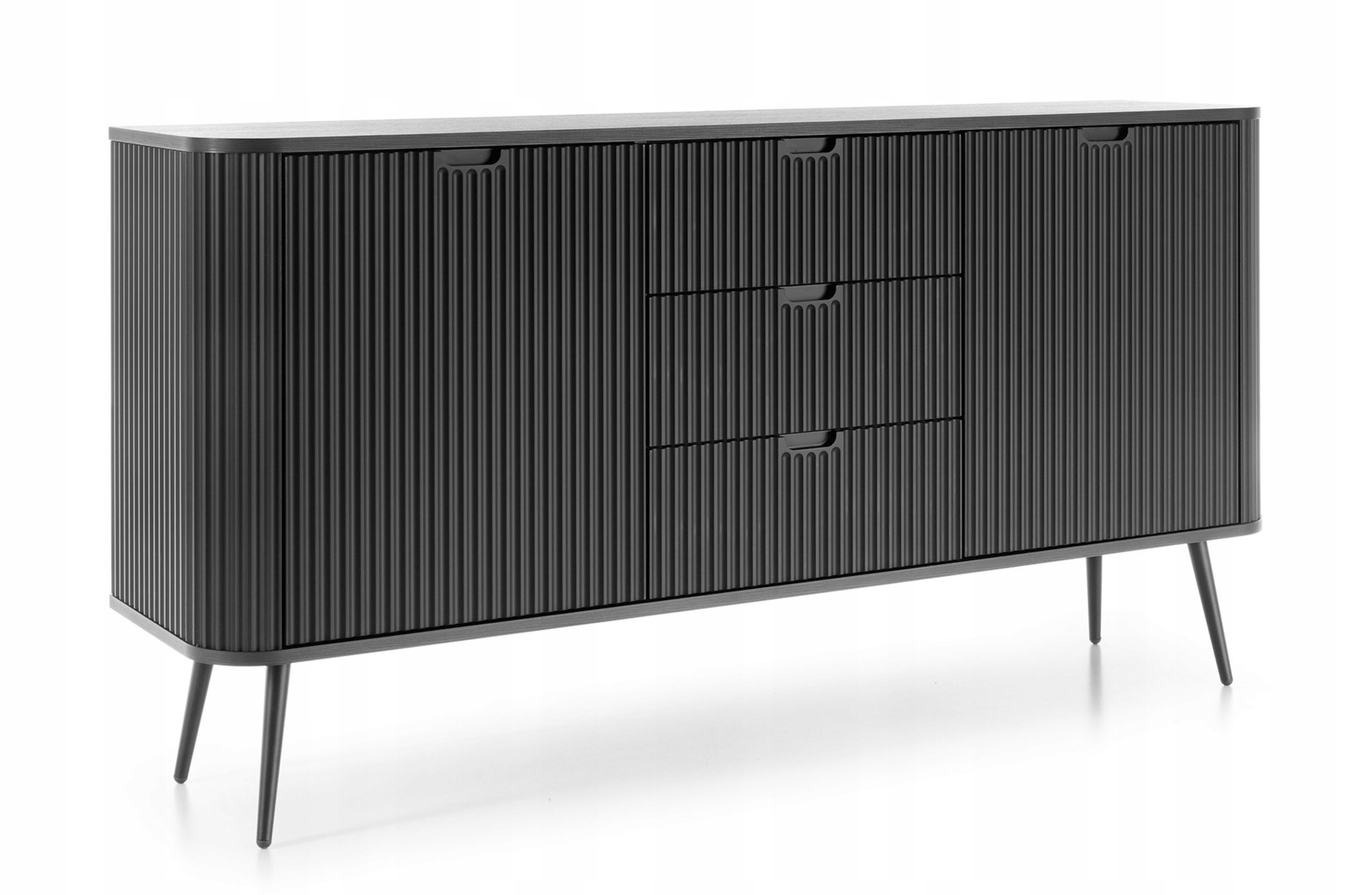 Komoda dvoudveřová Zova tři zásuvky lamely 168 cm černá