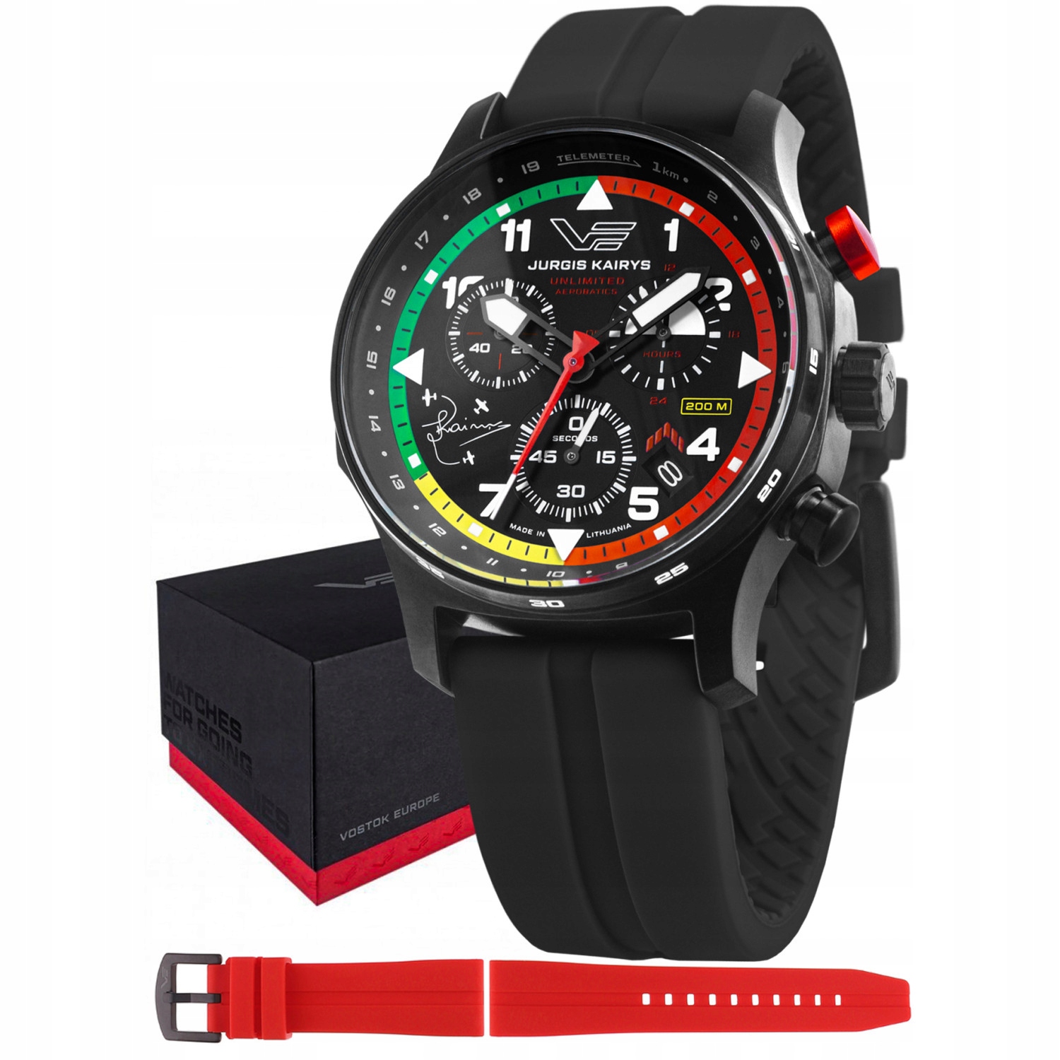 Pánské Hodinky Vostok Europe VK68-592C775S s červeným řemínkem