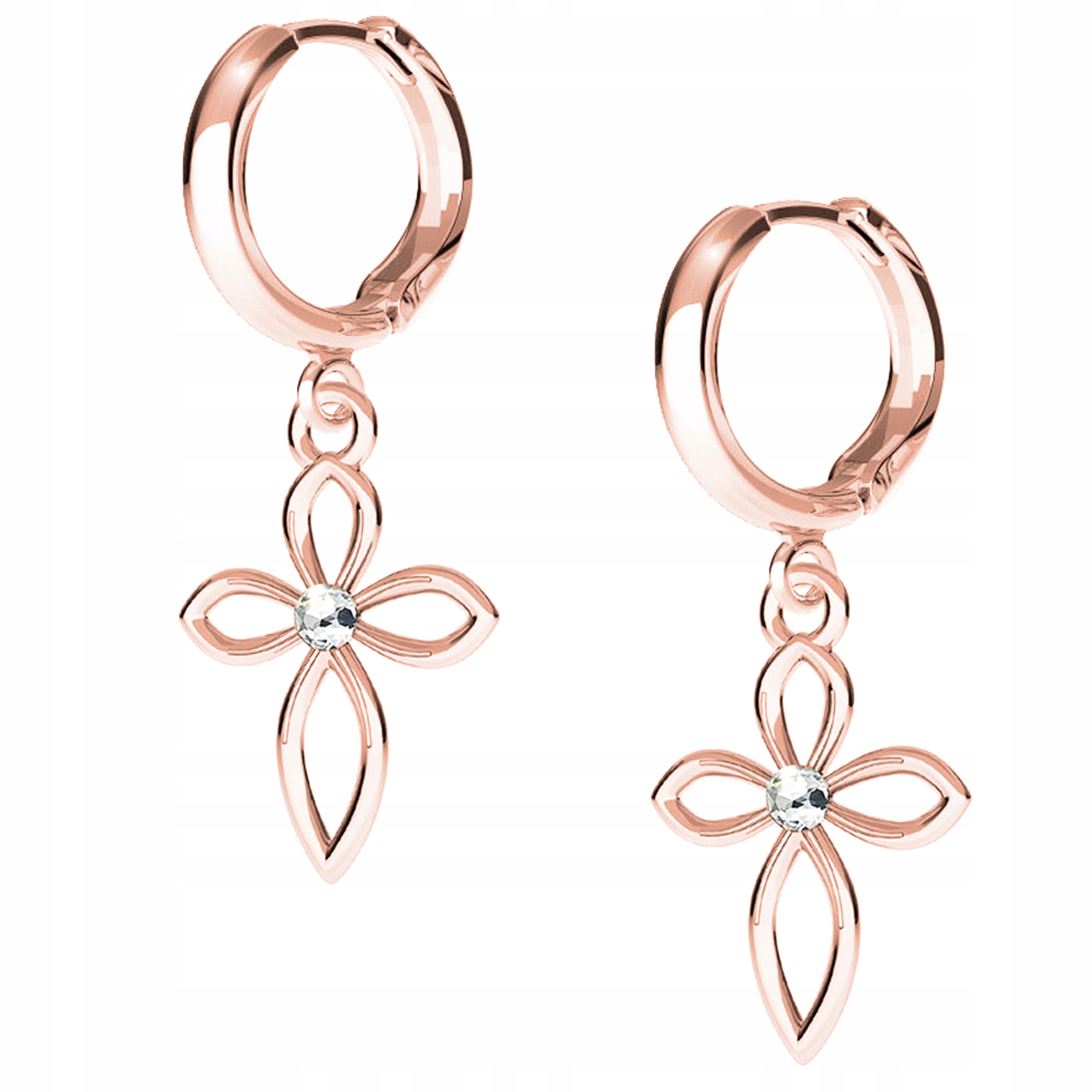 Náušnice Kříž růžové zlato 925