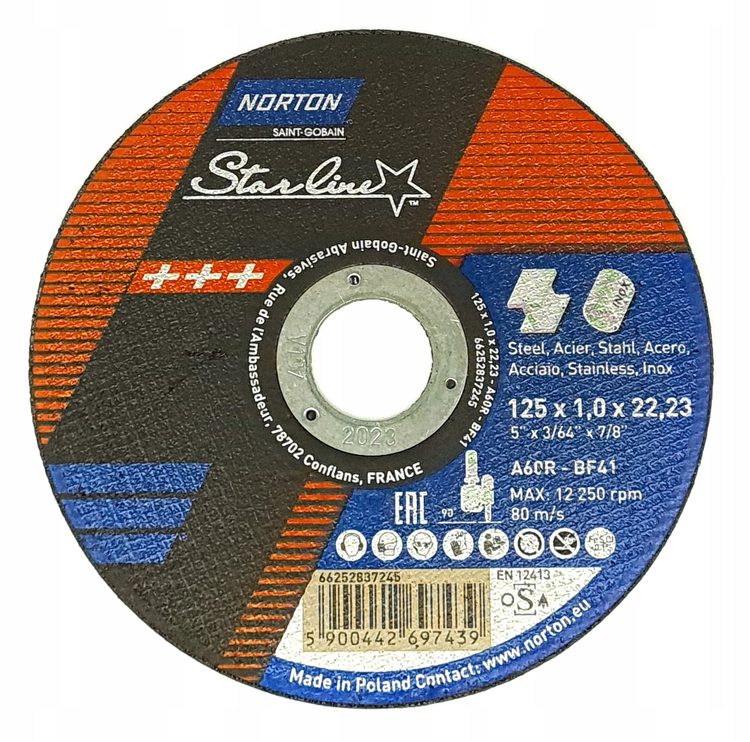 

Tarcza do cięcia metalu Norton Starline 125x1