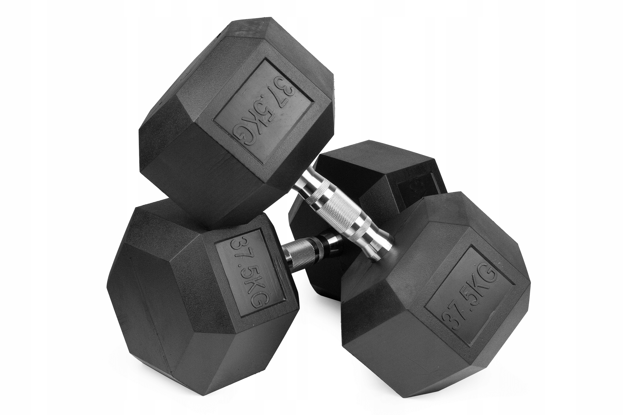 Hantle stałe 37,5kg żeliwne gumowane 1x37,5kg Hex do treningu Solidne
