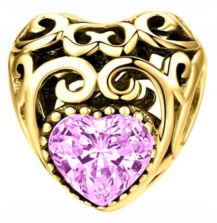 Zlatý Charms Diamant v srdci Srdce Briliant Stříbro 925