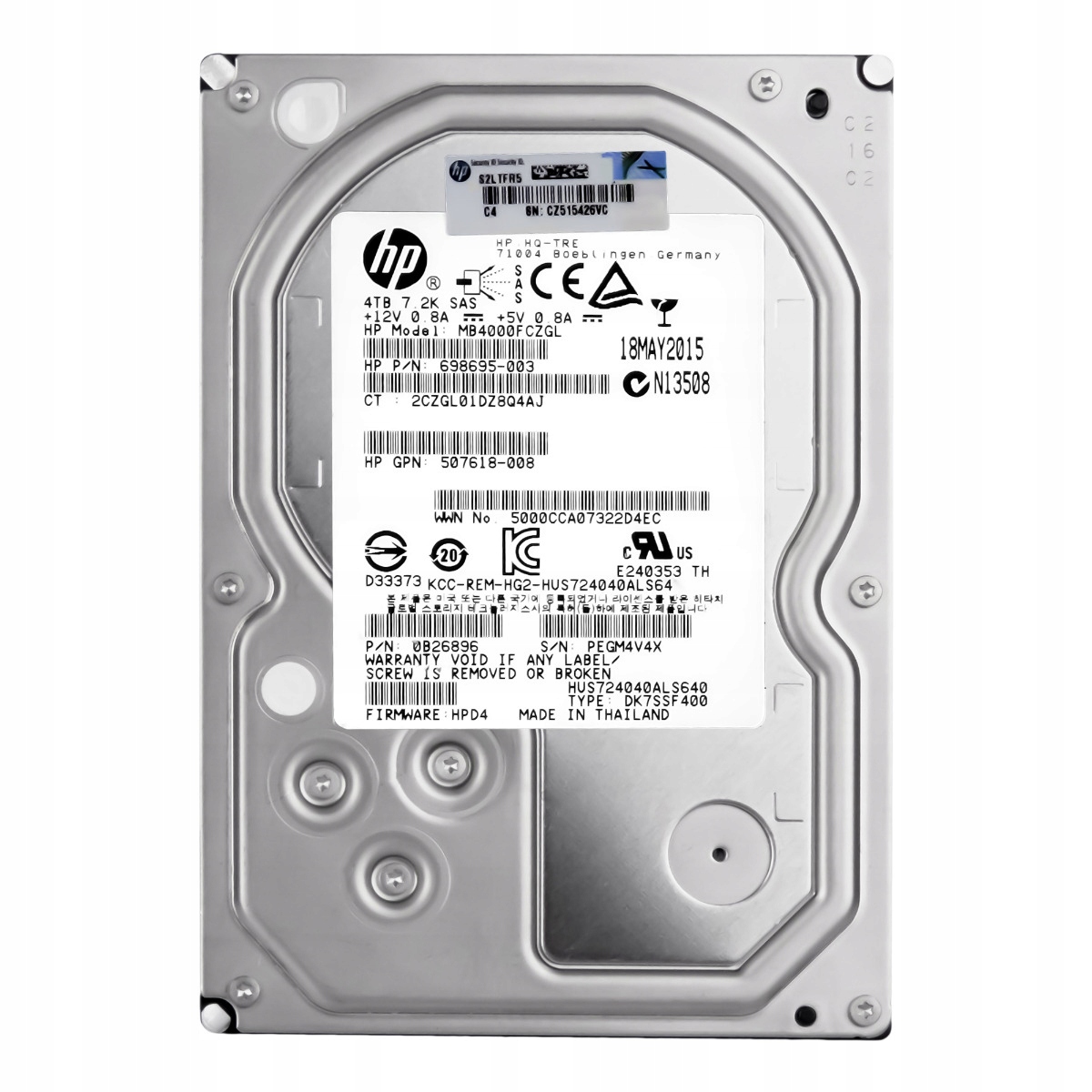 Hp 698695-003 4TB 7.2K 64MB SAS-2 3.5'' MB4000FCZGL