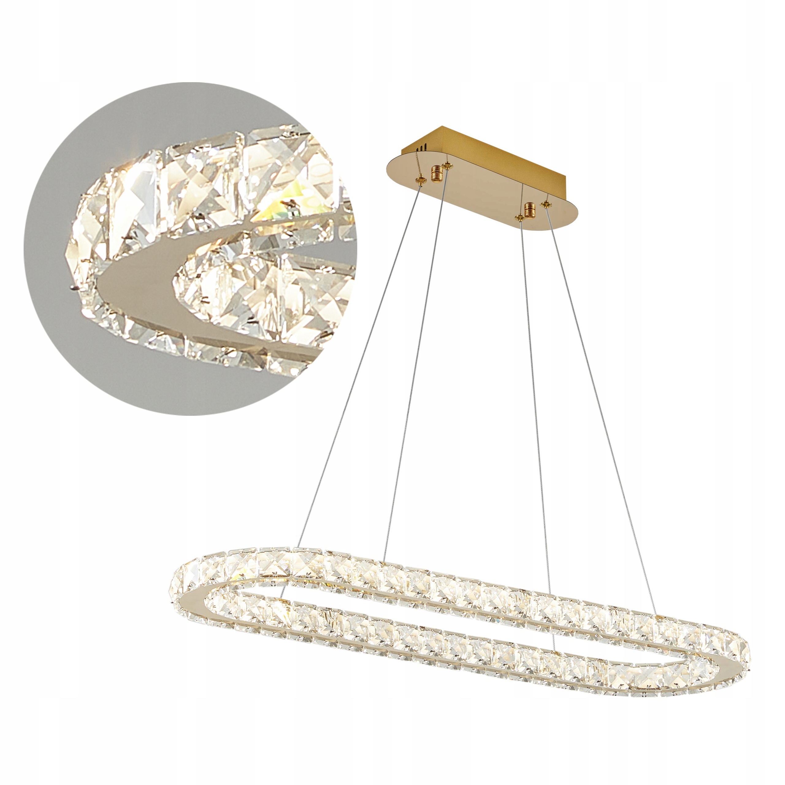 Złota Lampa Glamour 70cm Led Kryształowa Nowoczesna Wisząca Żyrandol Stół