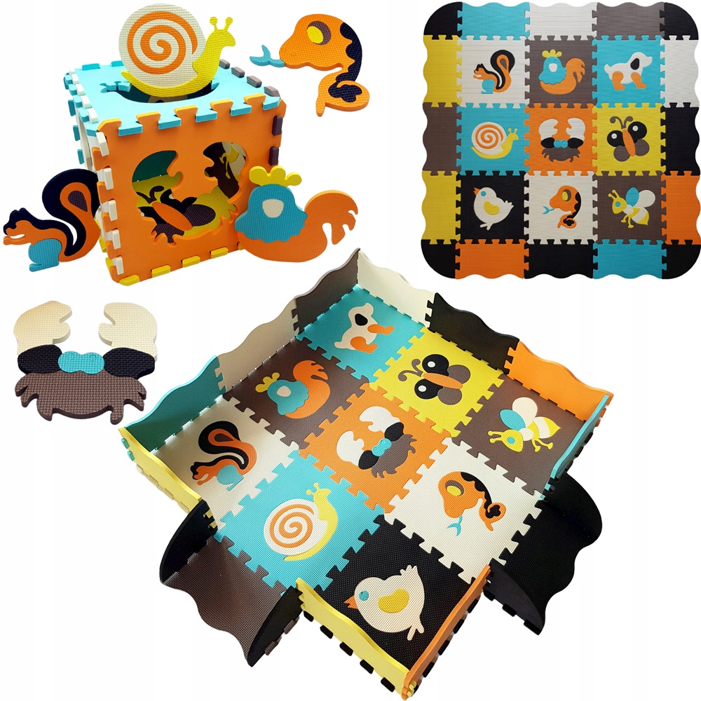 PIANKOWA Mata ZWIERZĘTA PUZZLE składana MIĘKKA XXL Głębokość produktu 1 cm