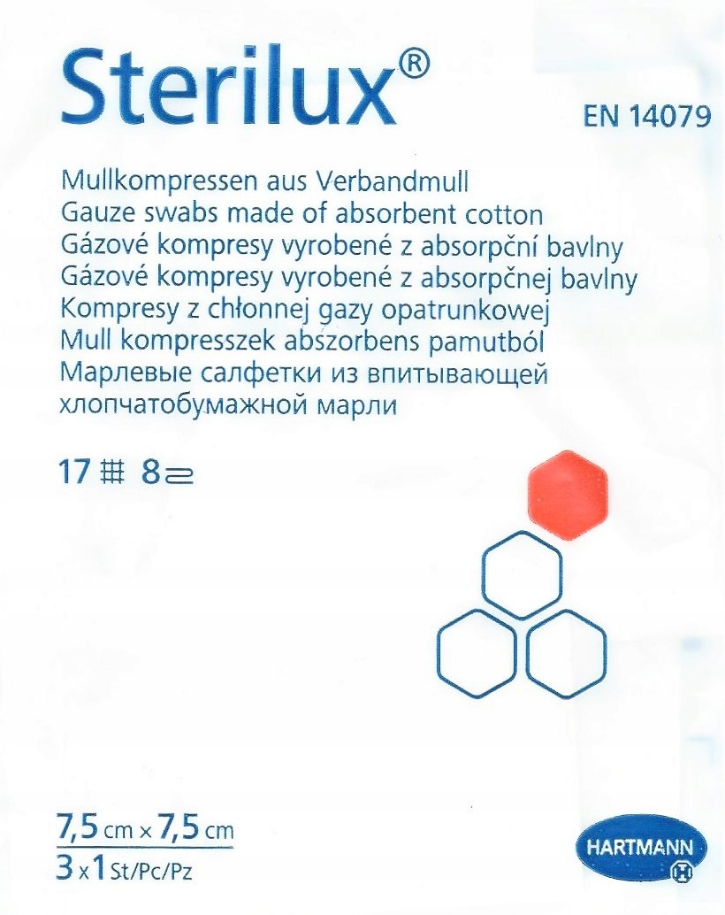 

Hartmann Sterilux 7,5x7,5cm 3x1szt. jałowe 17n 8w