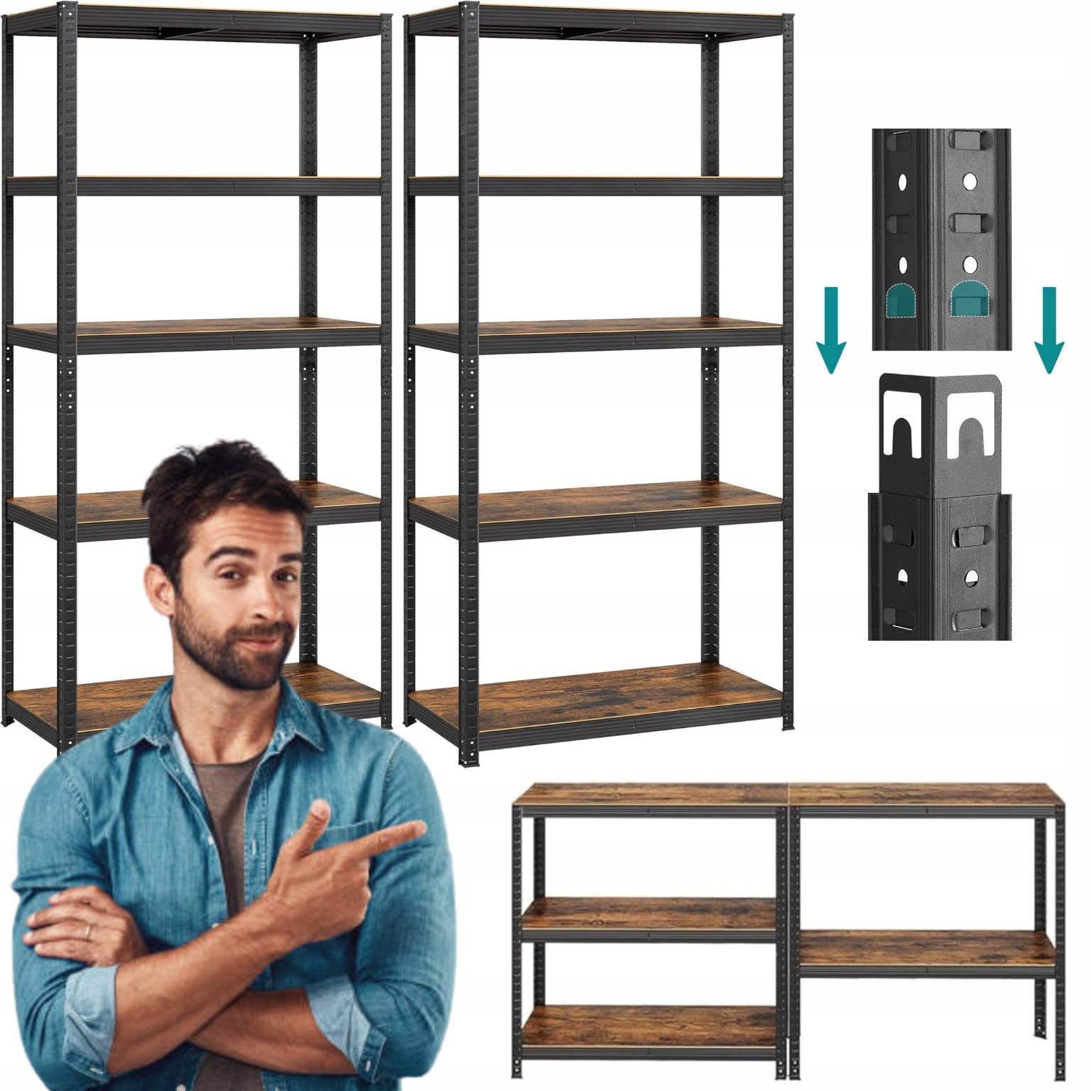 Sada 2 kovových regálů na průmyslové dokumenty pro kancelář obývacího pokoje 5 Polic