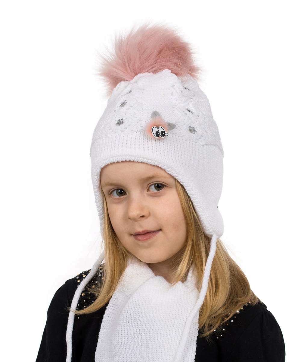 

Komplet Dziewczęcy Czapka Szalik Biały 48-52 cm
