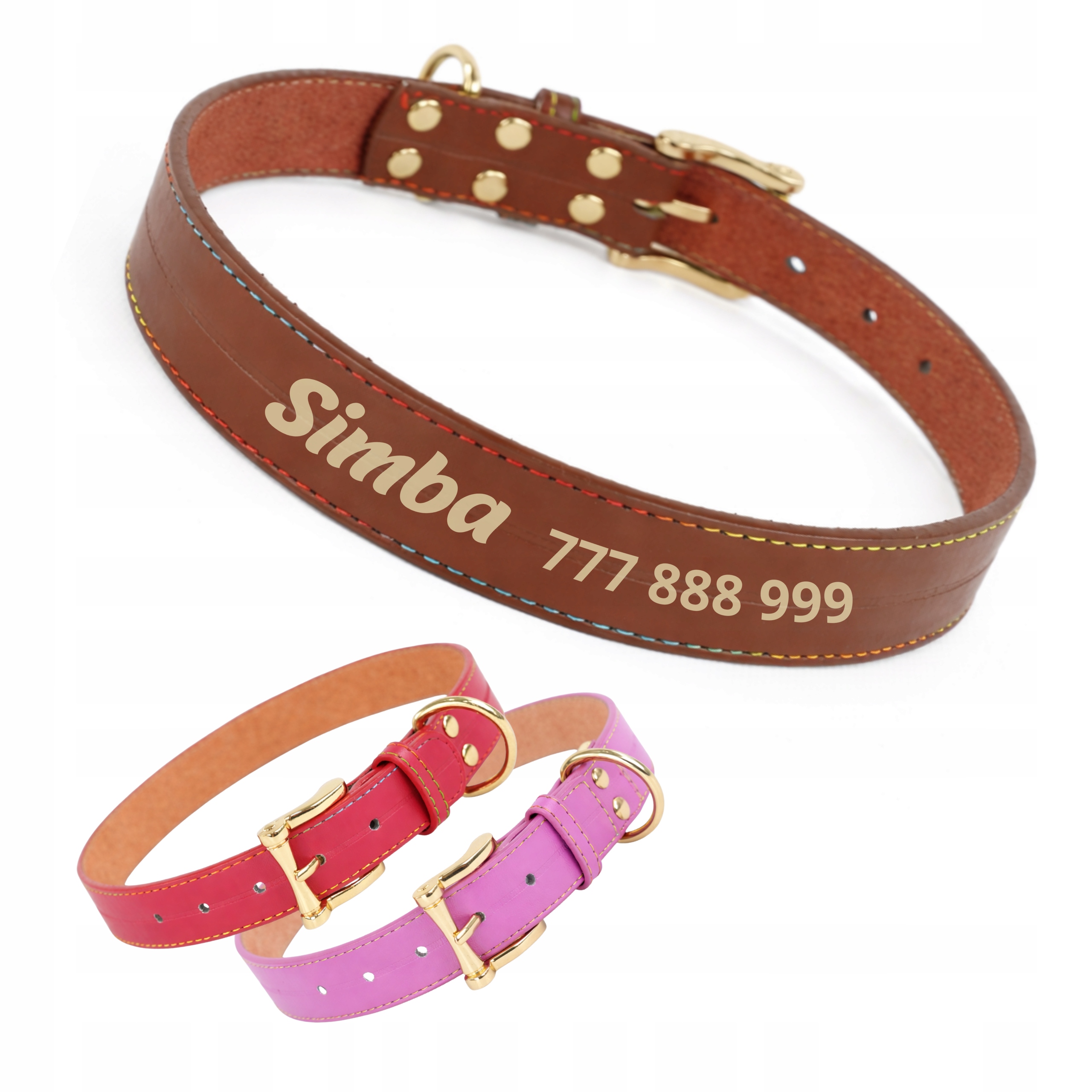 Levně Obojek pro psa Pevný nastavitelný kožený s gravírováním různé barvy XL