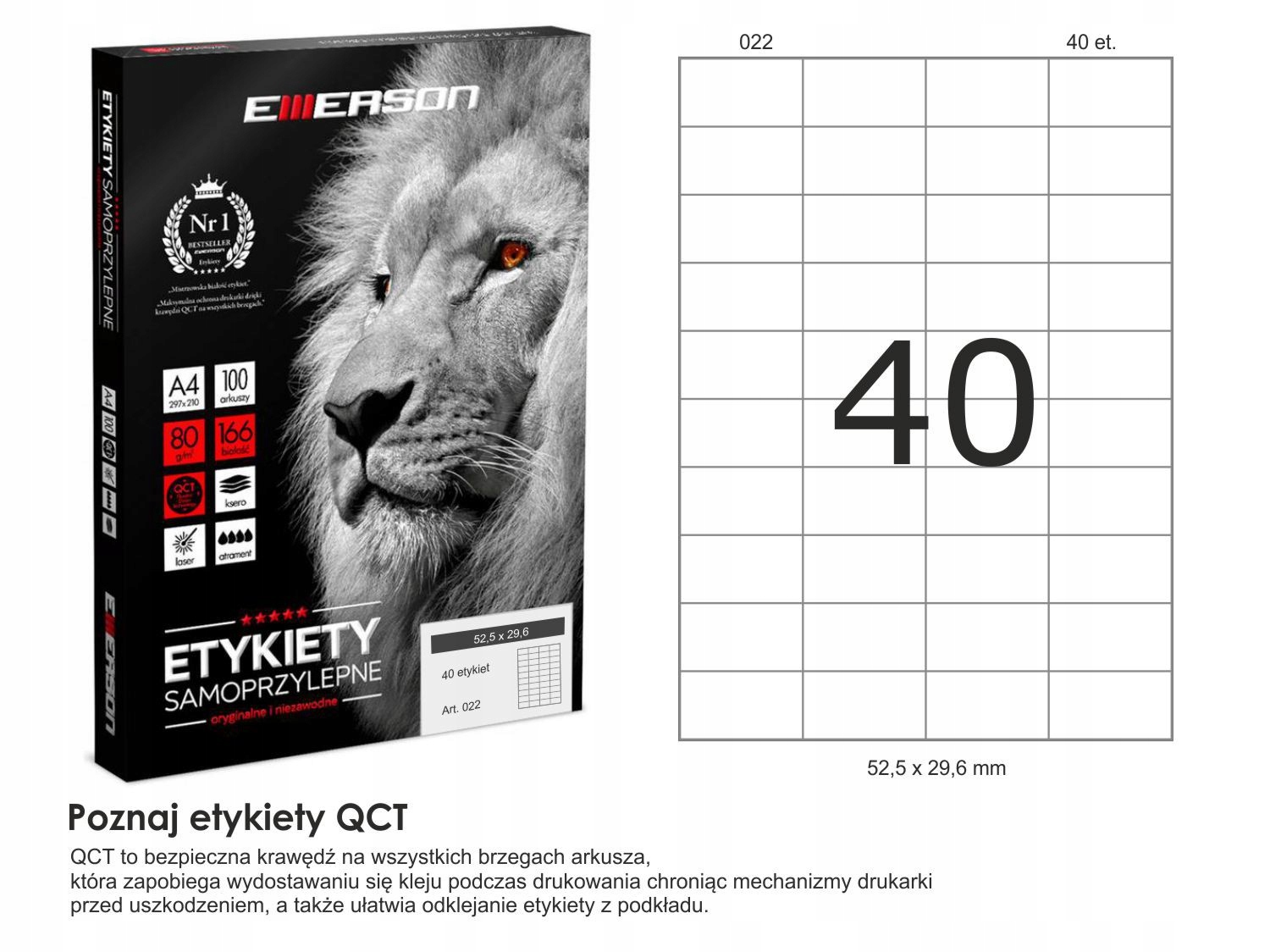 Etykiety samoprzylepne A4 100ark EMERSON 52,5x29,6