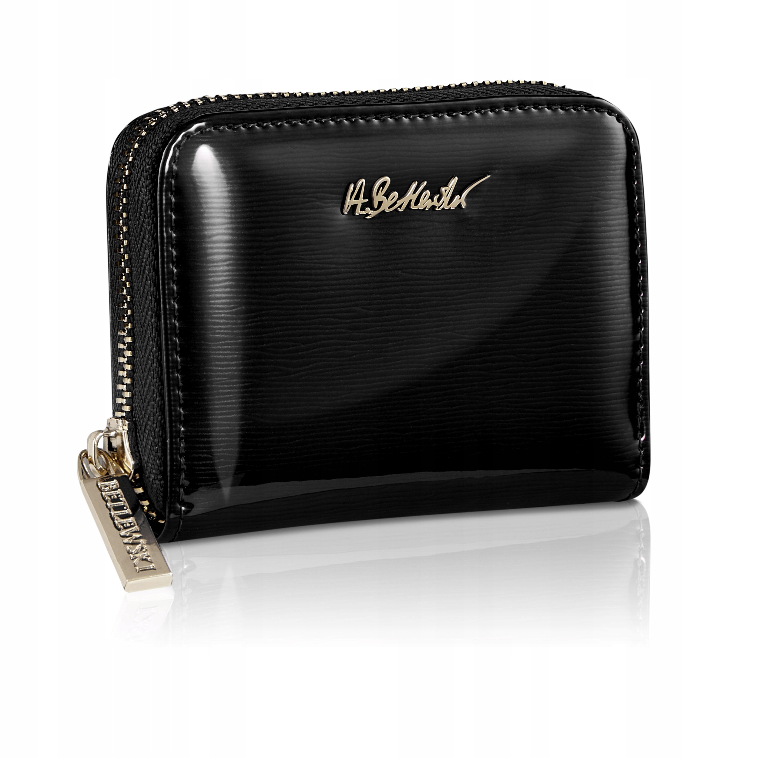 Betlewski mini czarny Portfel damski chroni karty Rfid lakierowana skóra