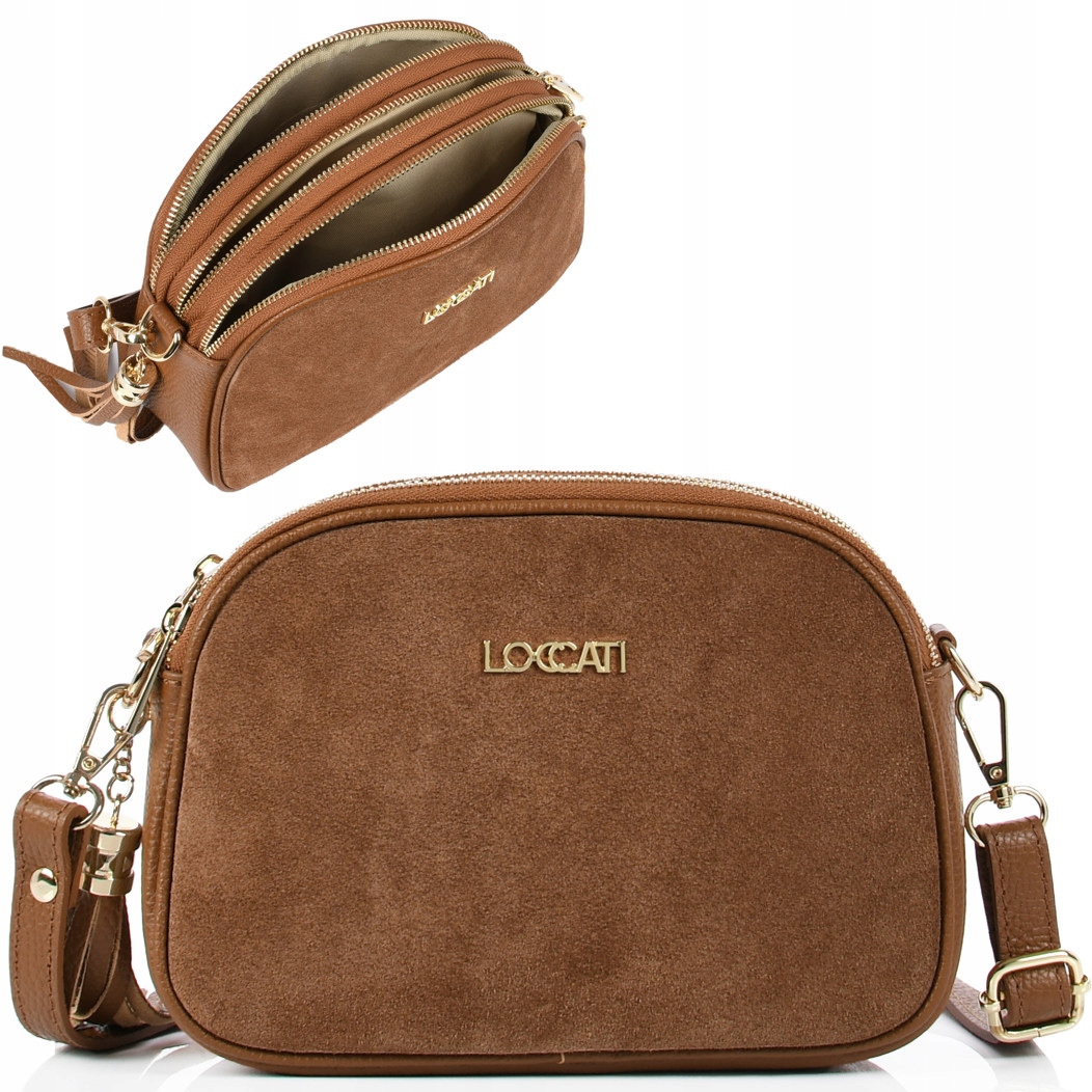 Listonoszka damska torebka z naturalnej skóry zamszu jasny brąz camel ruda